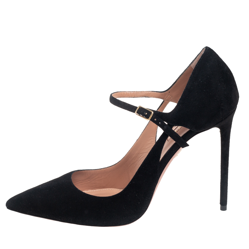 

Aquazzura Black Suede Helmut Mary Jane Pumps Size