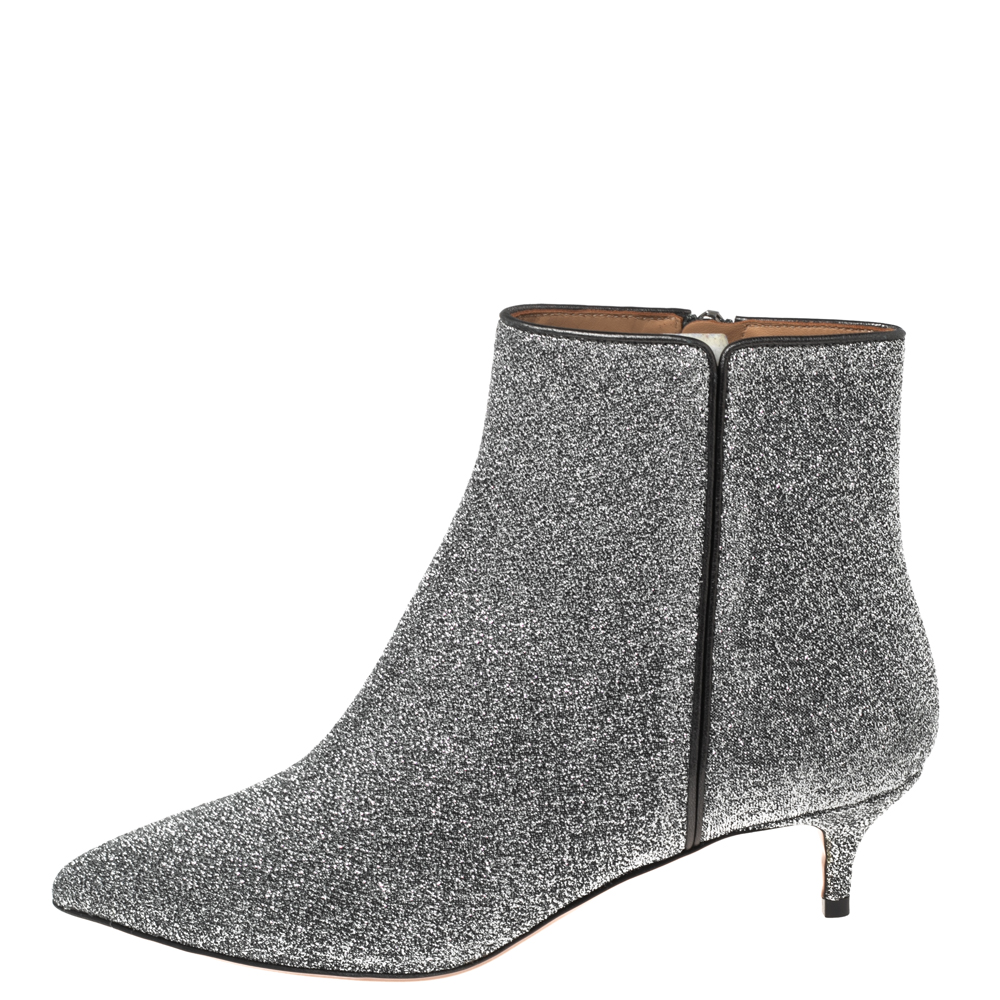 

Aquazzura Silver Lurex Fabric Pointed Toe Ankle Boots Size, Grey