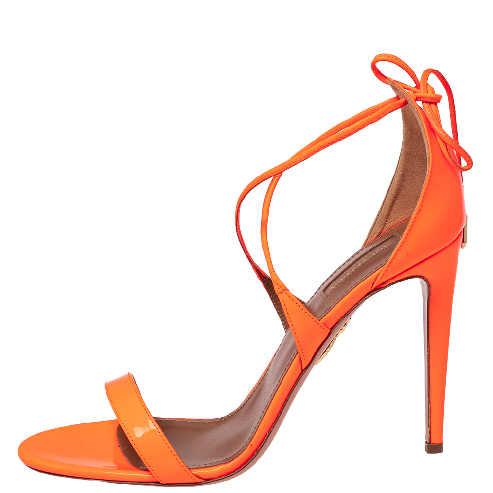 

Aquazzura Orange Patent Leather Ankle Wrap Sandals Size