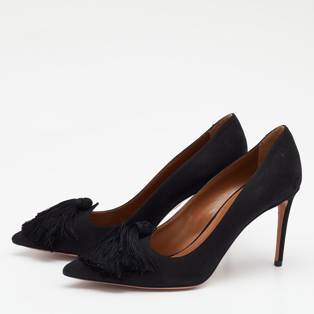 

Aquazzura Black Suede Love Tassel Pointed Toe Pumps Size