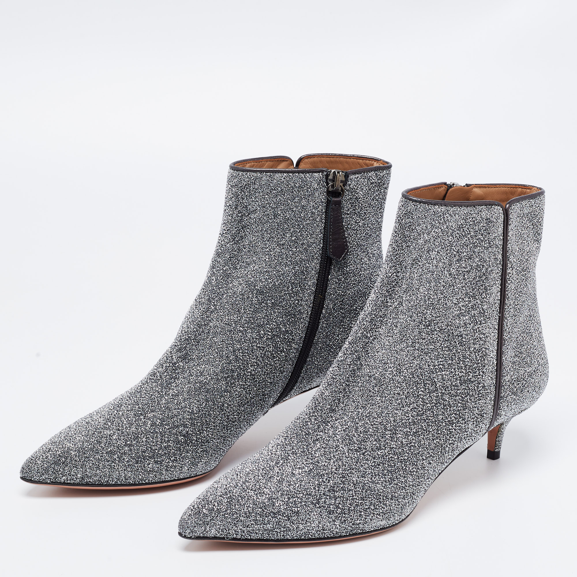 

Aquazzura Silver Lurex Fabric Ankle Boots Size