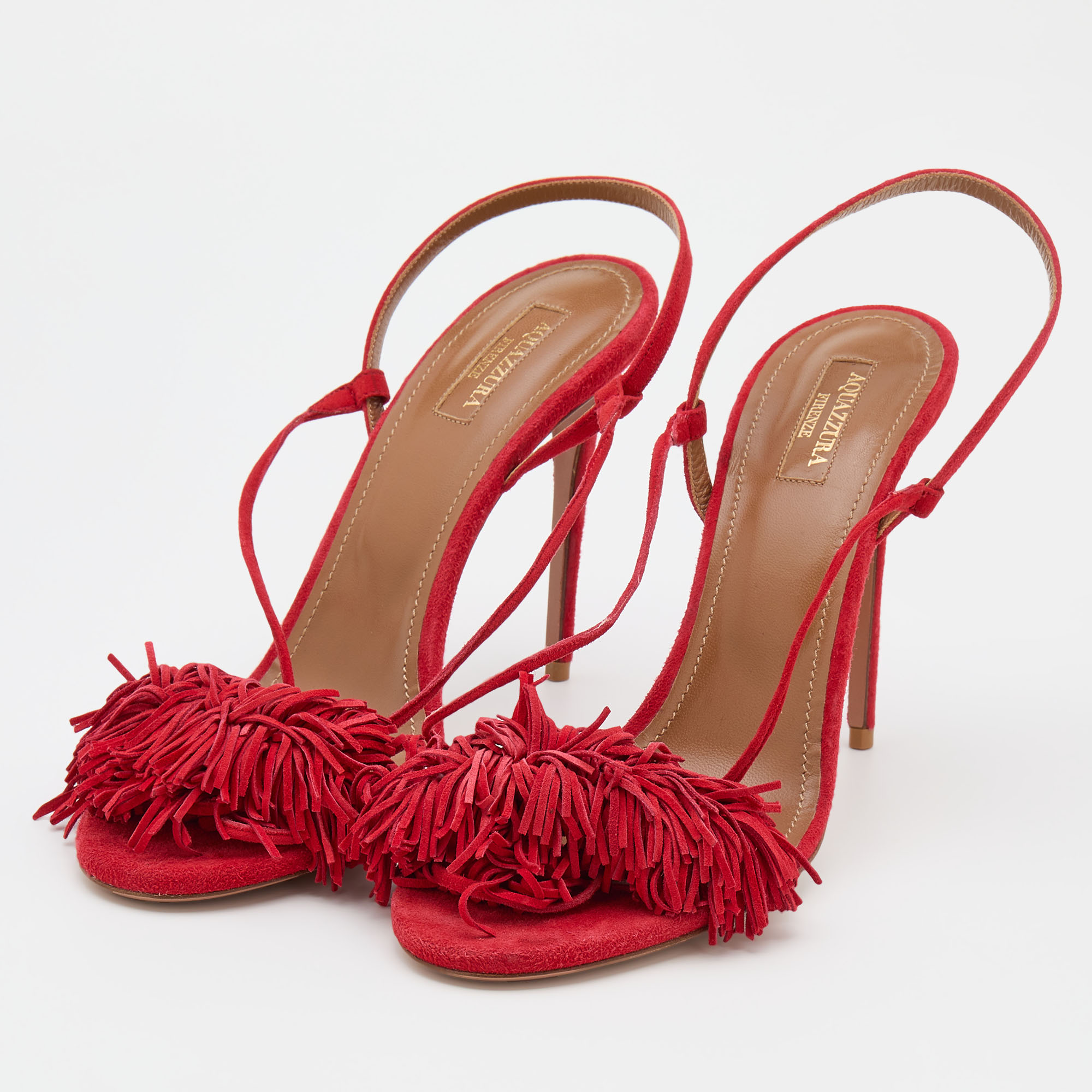 

Aquazzura Red Suede Wild Thing Ankle Wrap Sandals Size