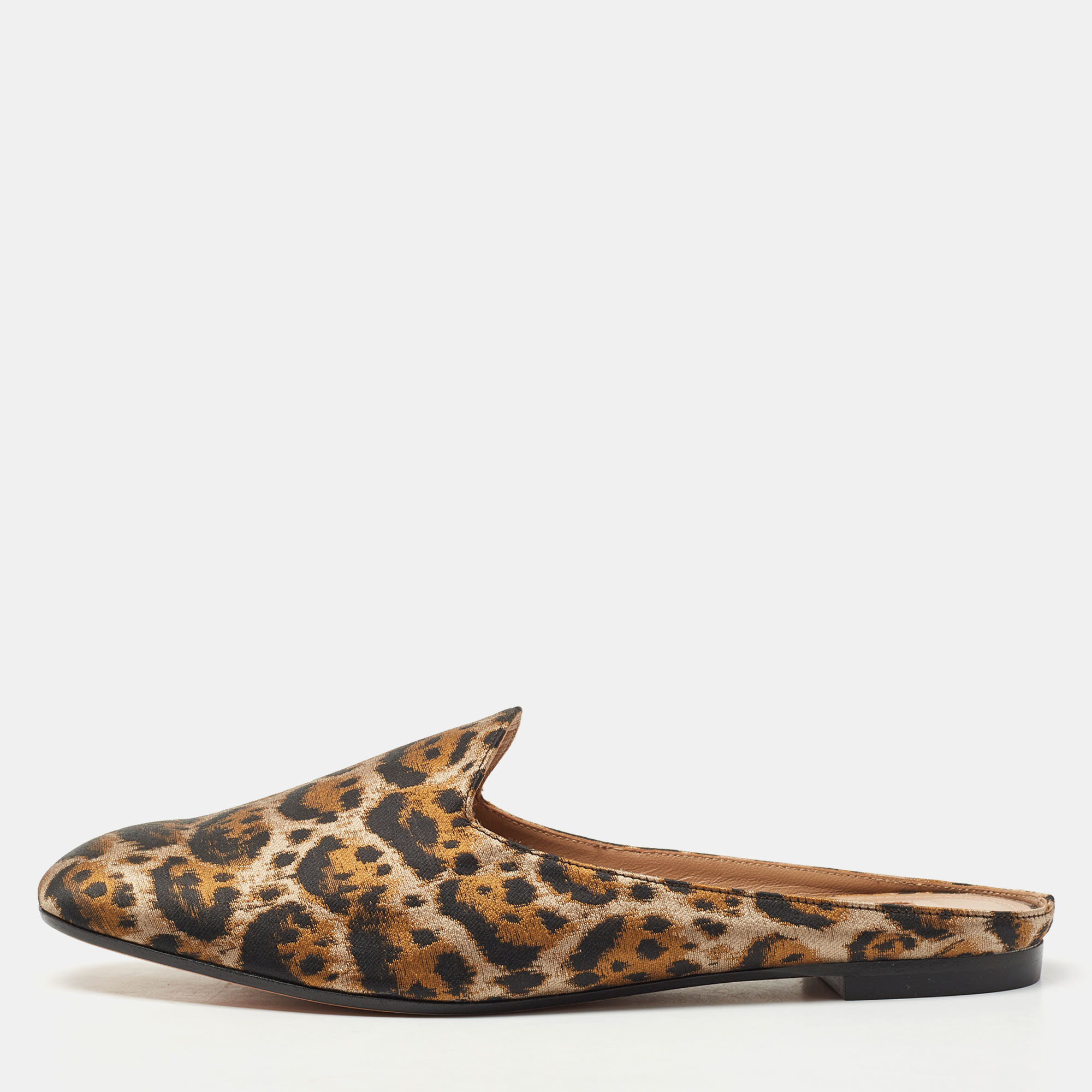 AQUAZZURA BROWN LUREX FABRIC BRANDO MULES SIZE 39.5