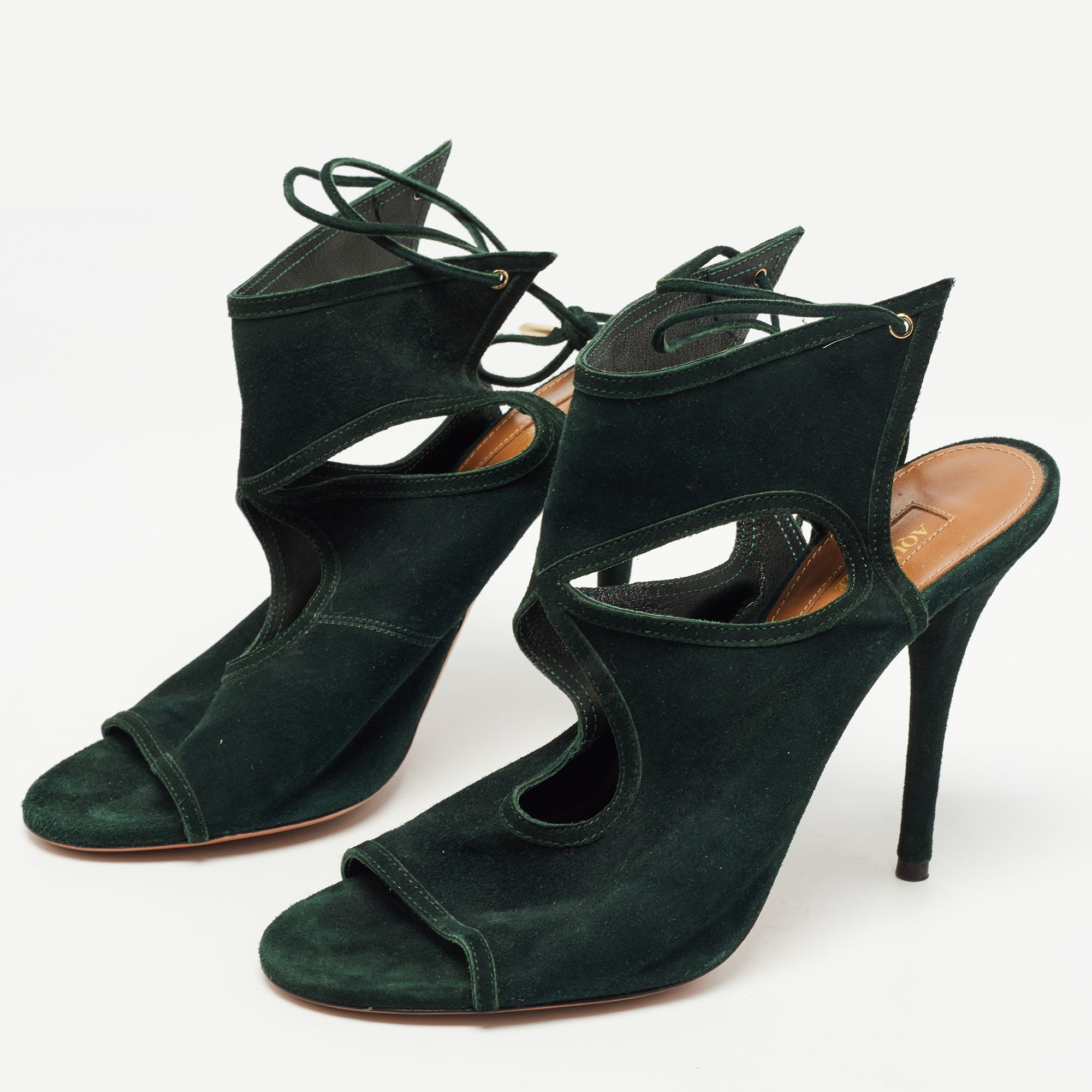 

Aquazzura Dark Green Suede Ankle Strap Sandals Size