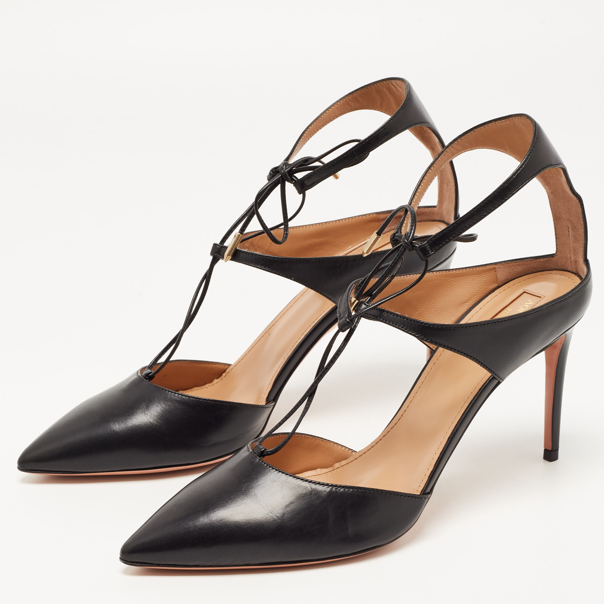 

Aquazzura Black Leather Manhattan Pumps Size
