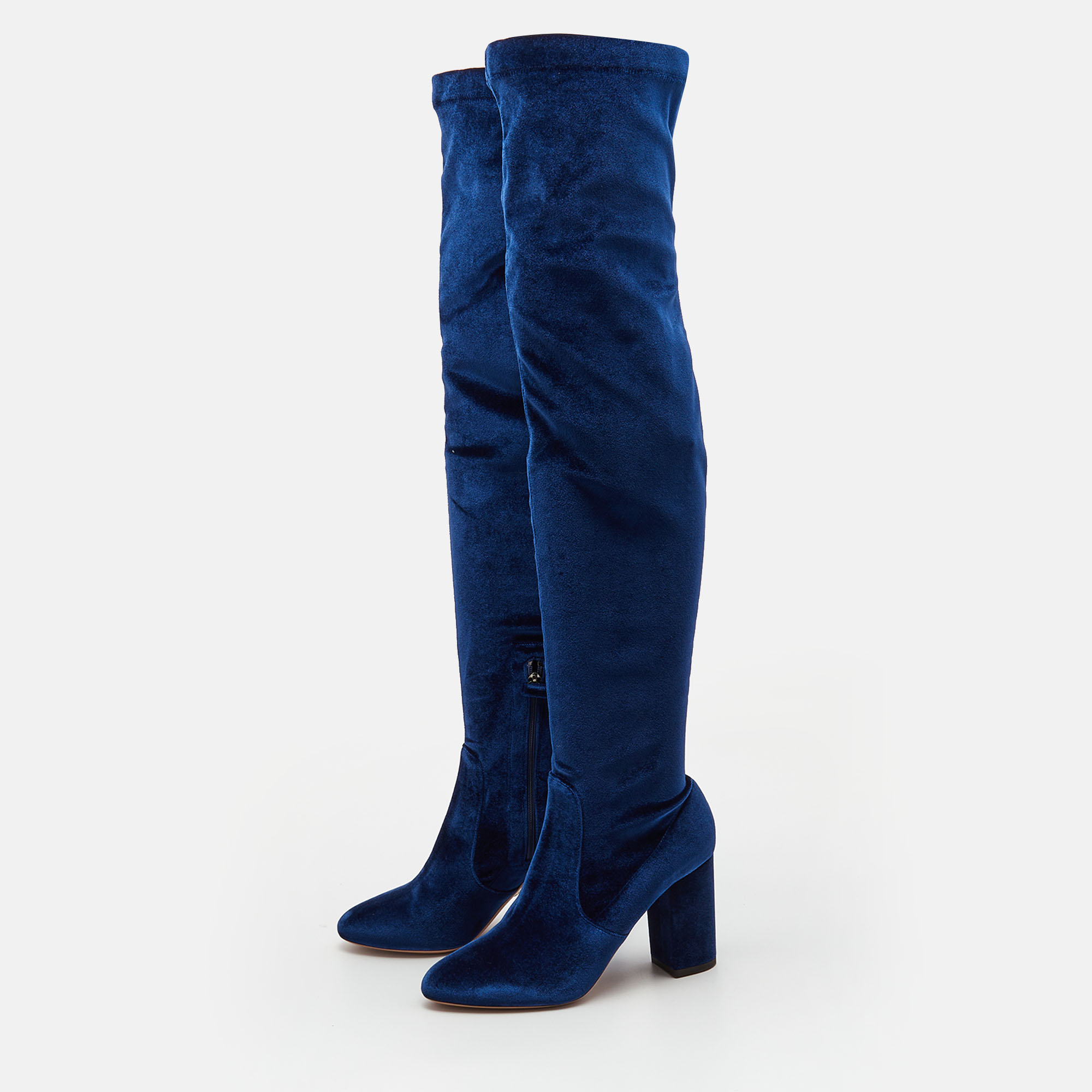 

Aquazzura Blue Velvet So Me Knee High Boots Size