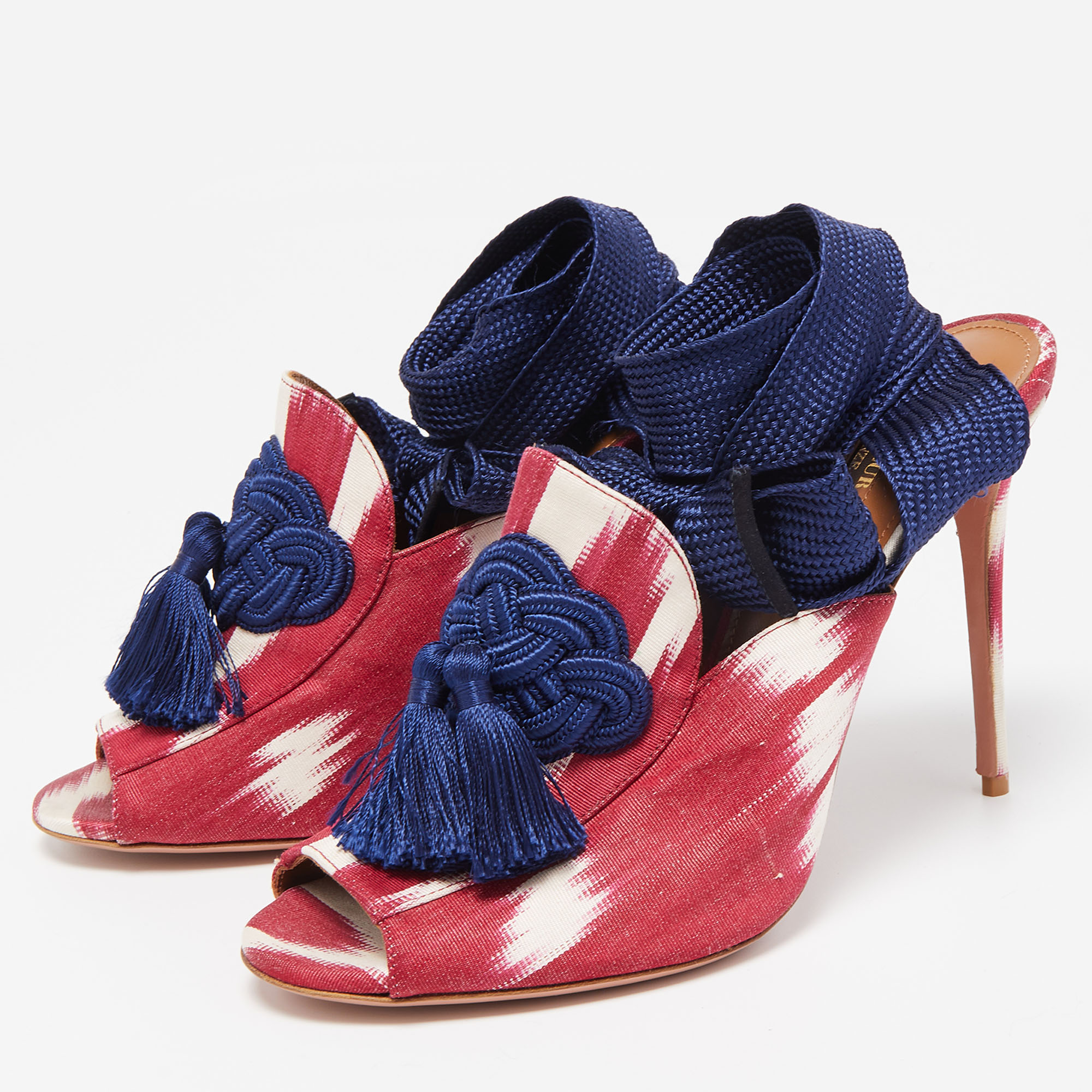 

Aquazzura Tricolor Fabric Legend Ankle Tie Sandals Size, Burgundy