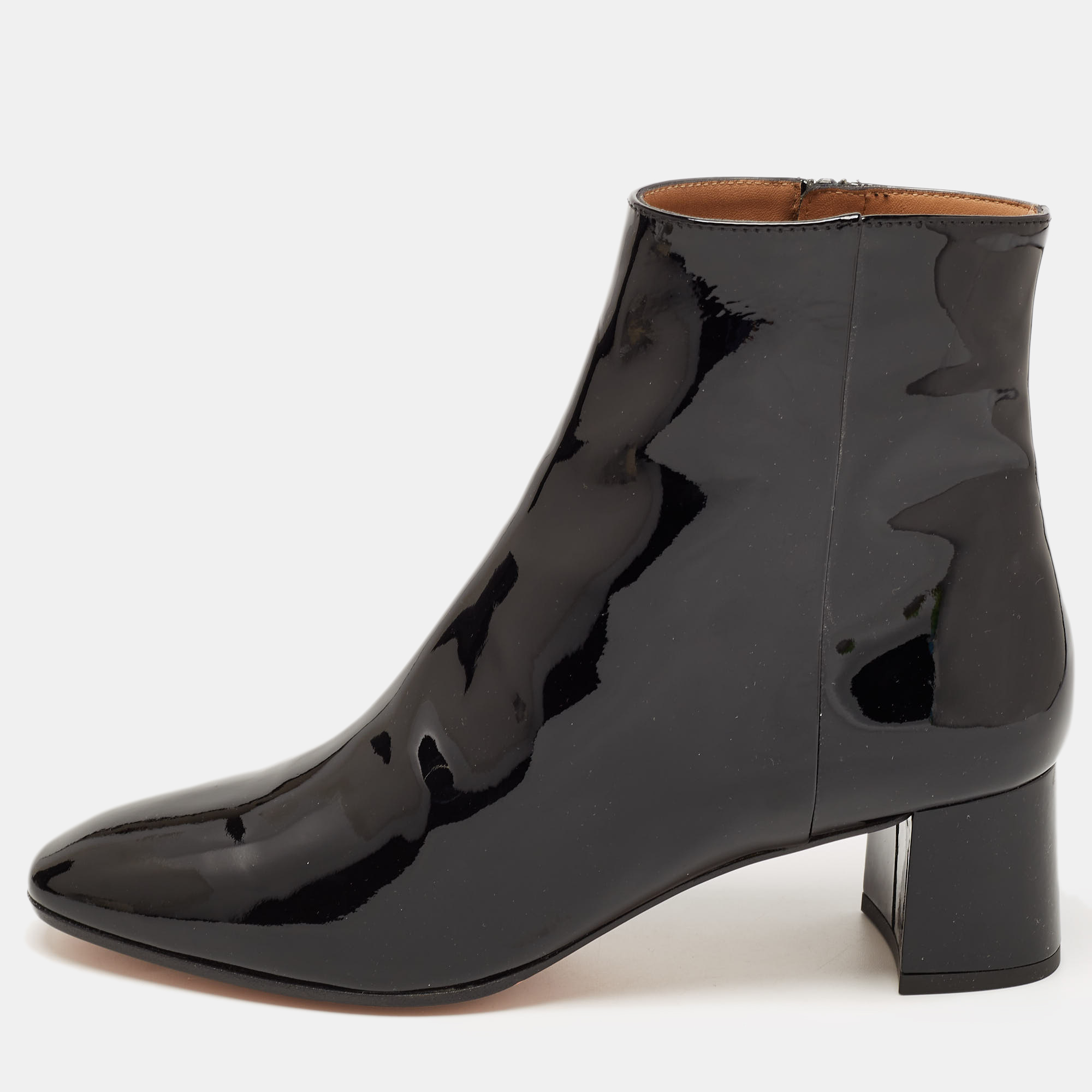 

Aquazzura Black Patent Leather Grenelle Block Heel Ankle Booties Size