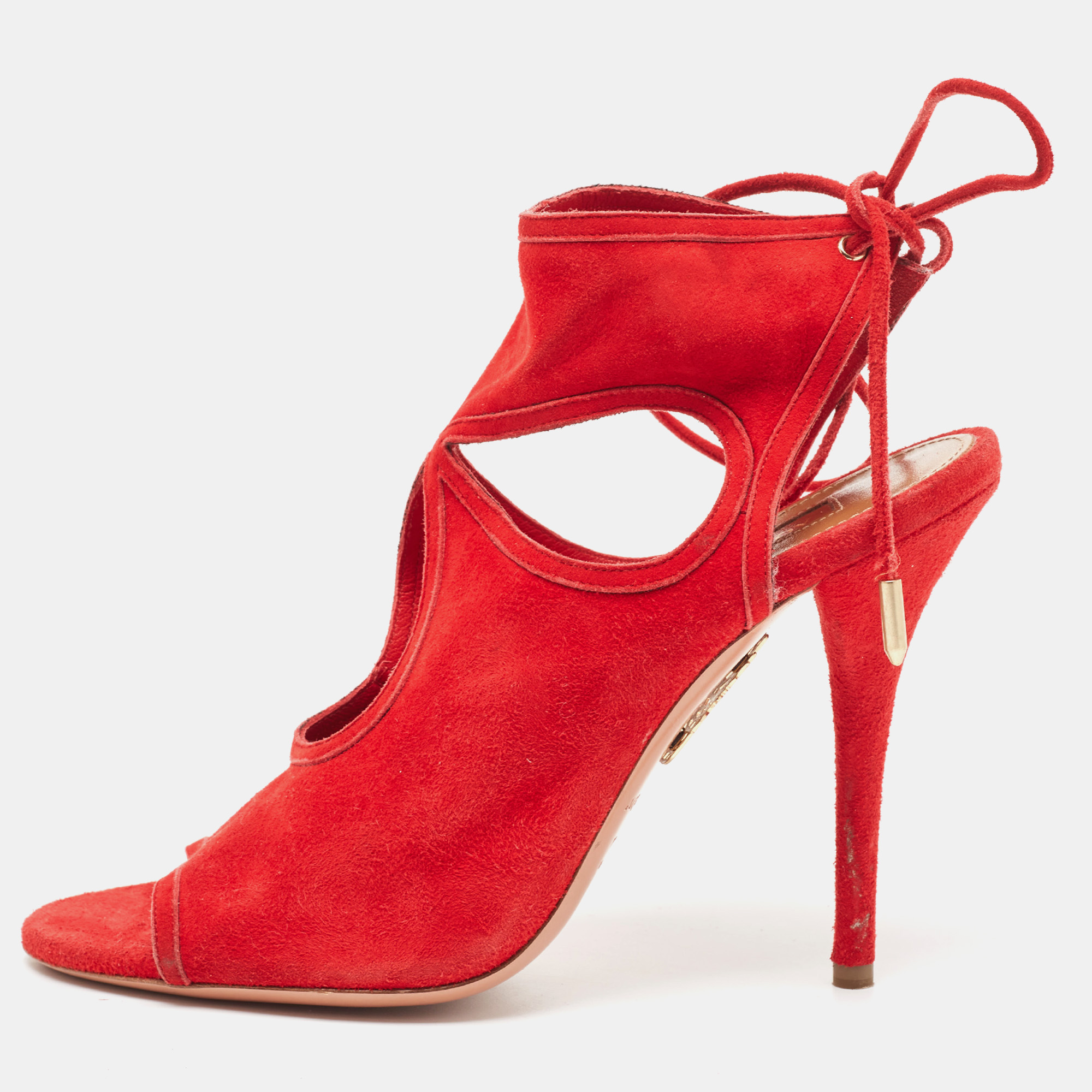 

Aquazzura Red Suede Sexy Thing Ankle Strap Sandals Size