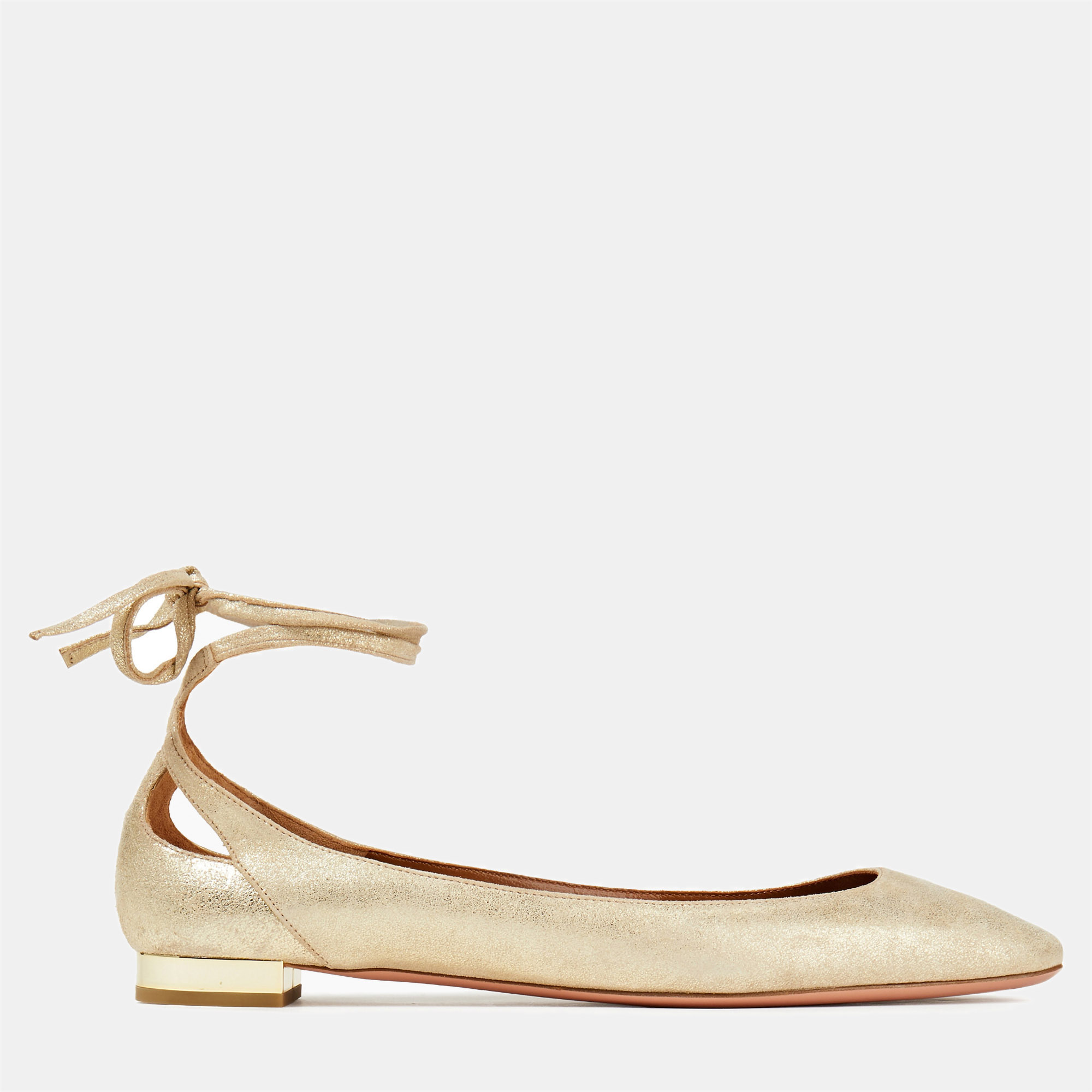

Aquazzura Suede Ankle Tie Ballet Flats Size, Gold