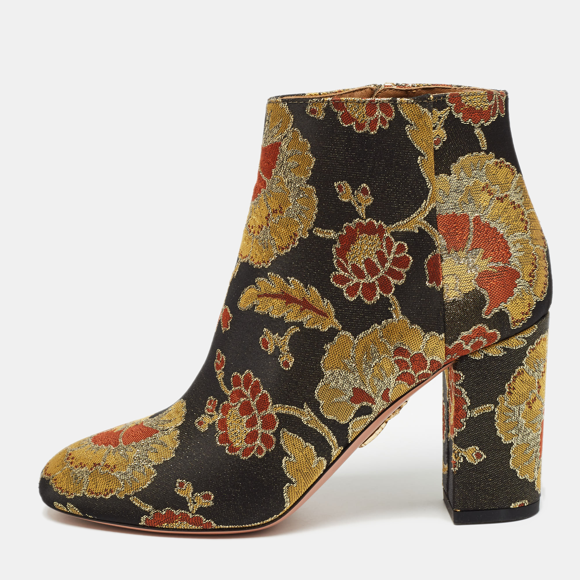 Multicolor Floral Brocade Fabric Zip Ankle Boots