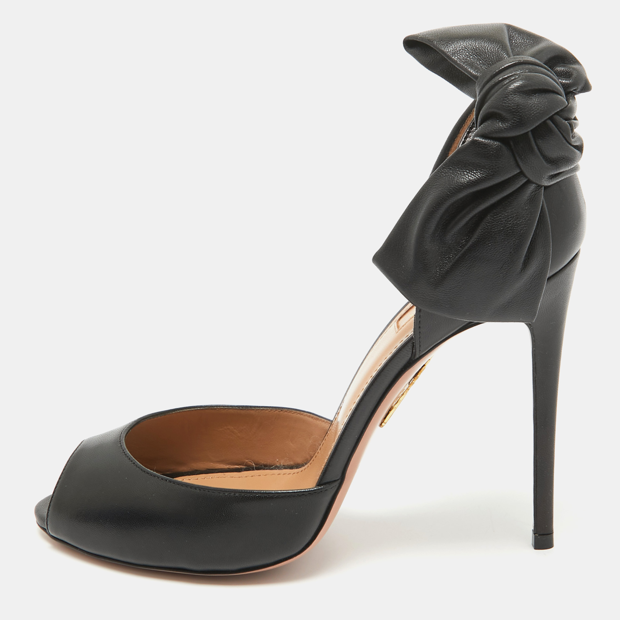 

Aquazzura Black Leather Peep Toe Sandals Size