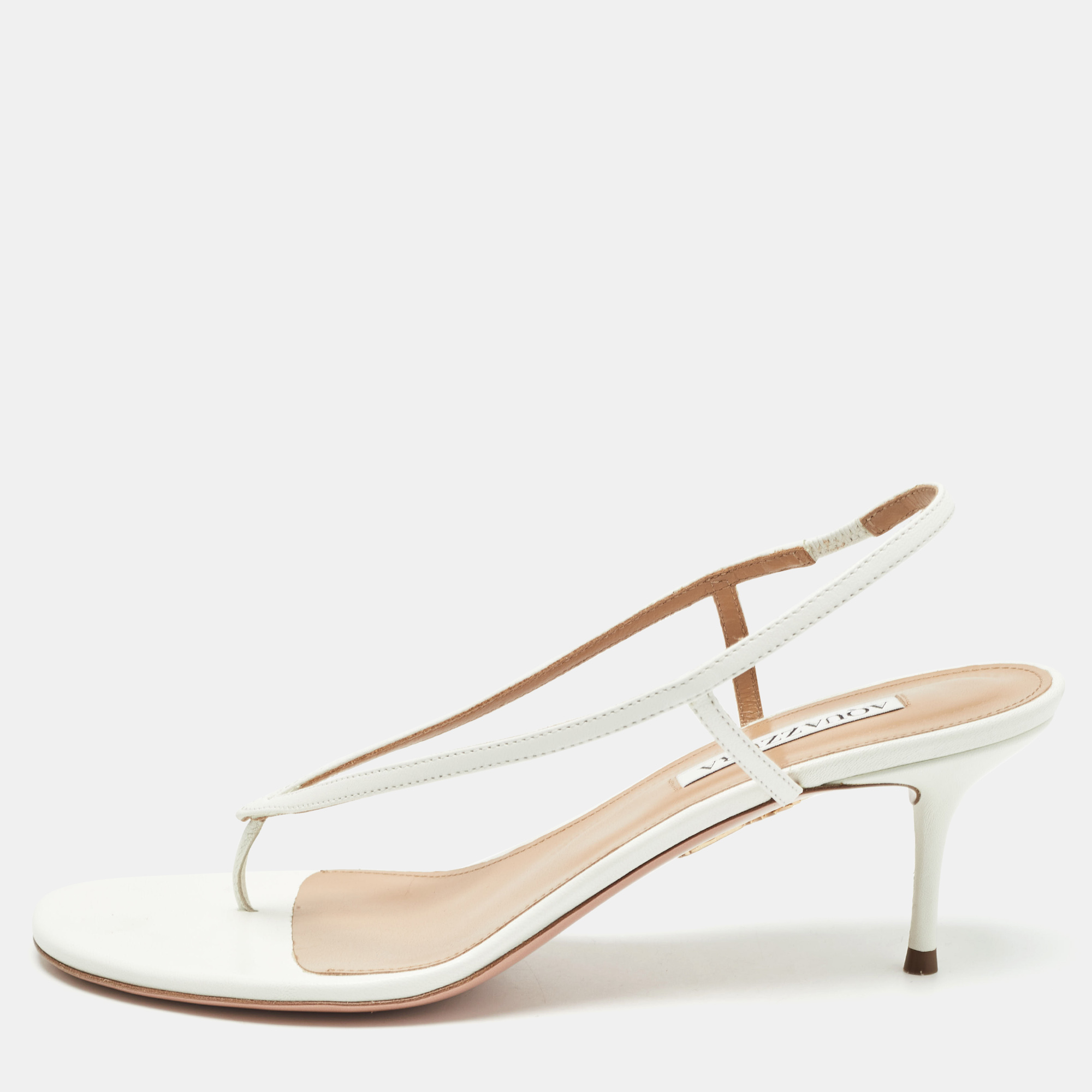 

Aquazzura White Leather Slingback Sandals Size