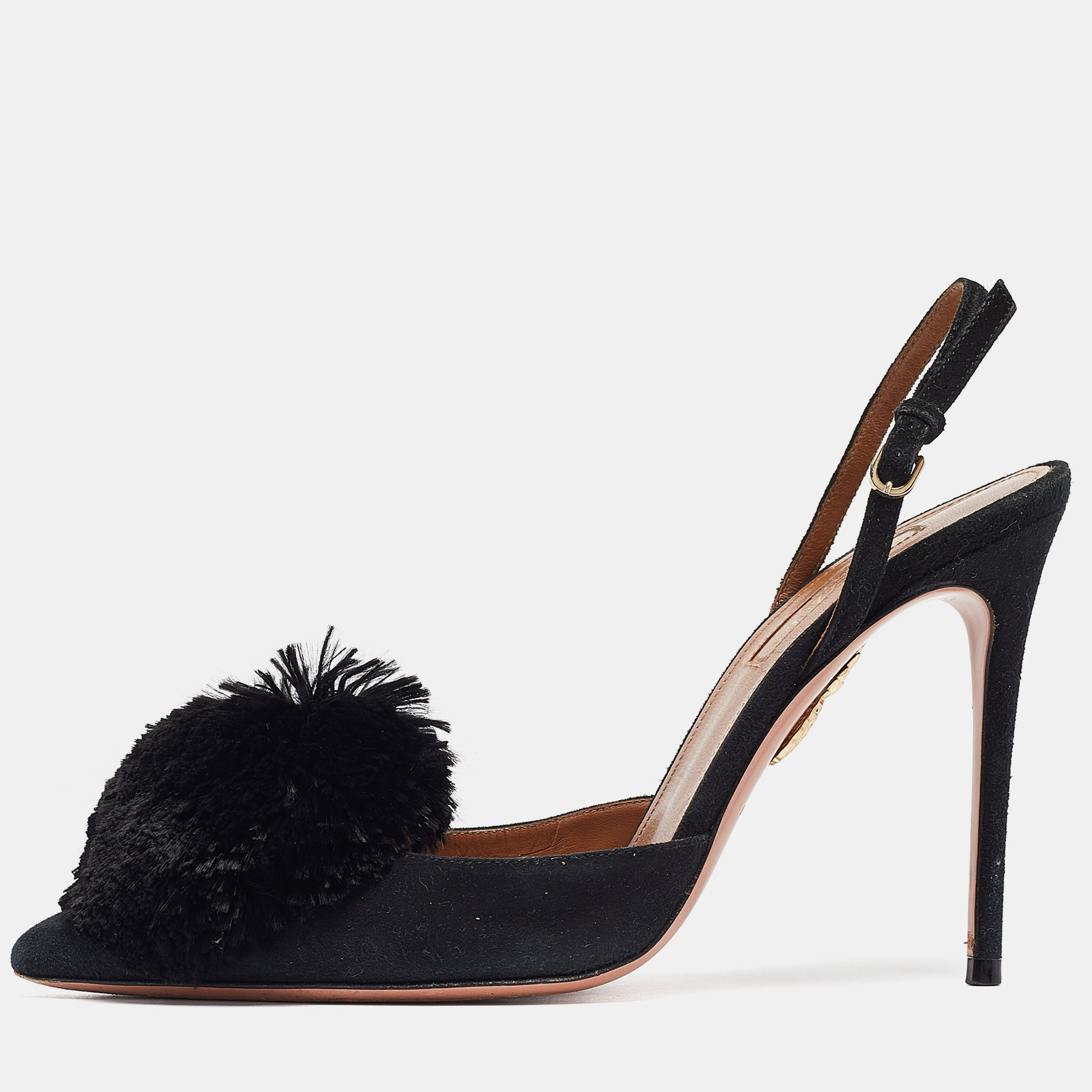 

Aquazzura Black Suede and Fur Ankle Strap Pumps Size