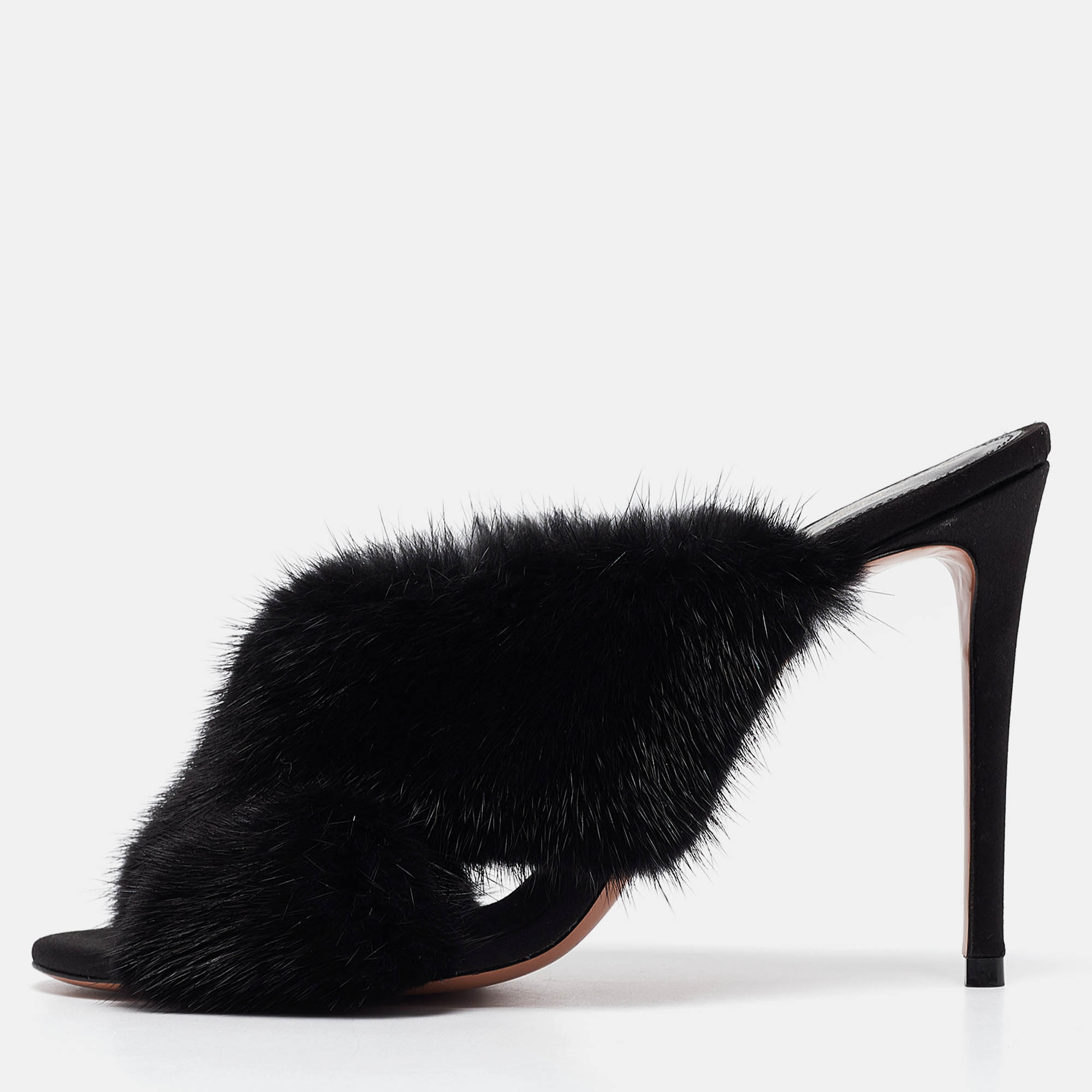 

Aquazzura Black Mink Fur Slide Sandals Size