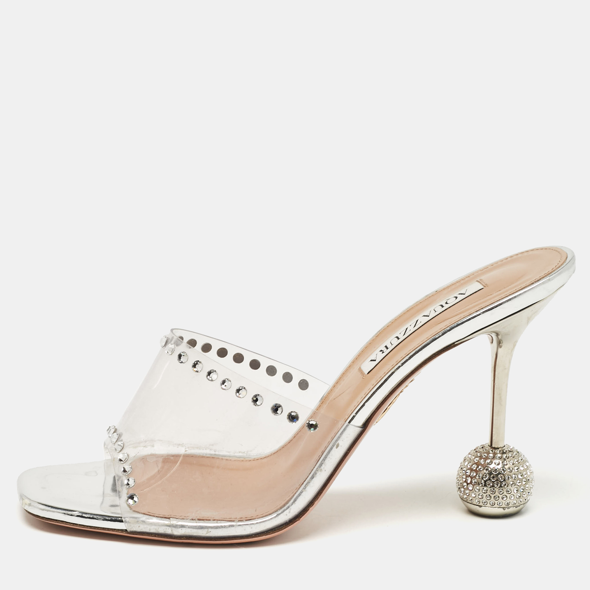 

Aquazzura Transparent PVC Crystal Embellished Slide Sandals Size