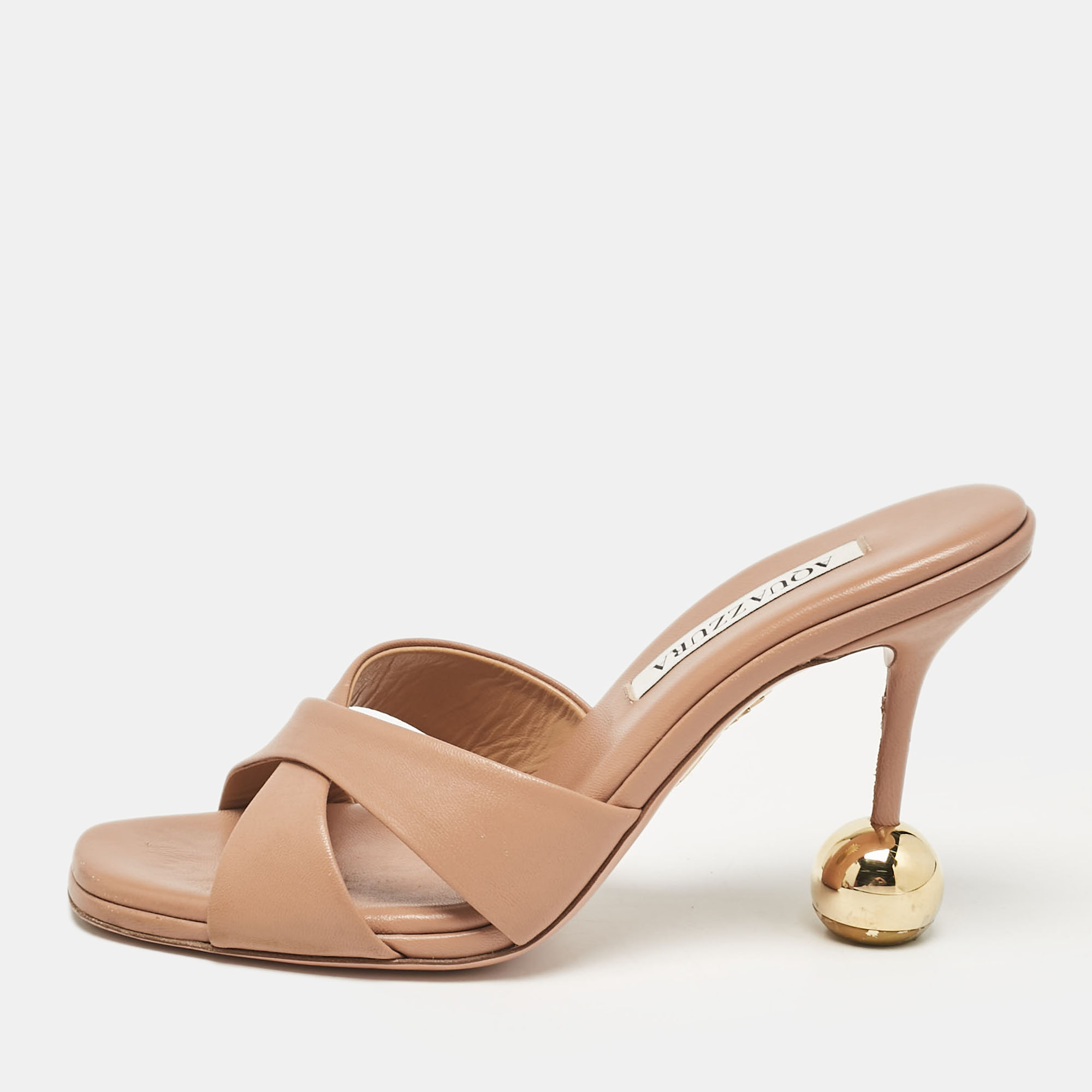 

Aquazzura Beige Leather Darling 105mm Slide Sandals Size