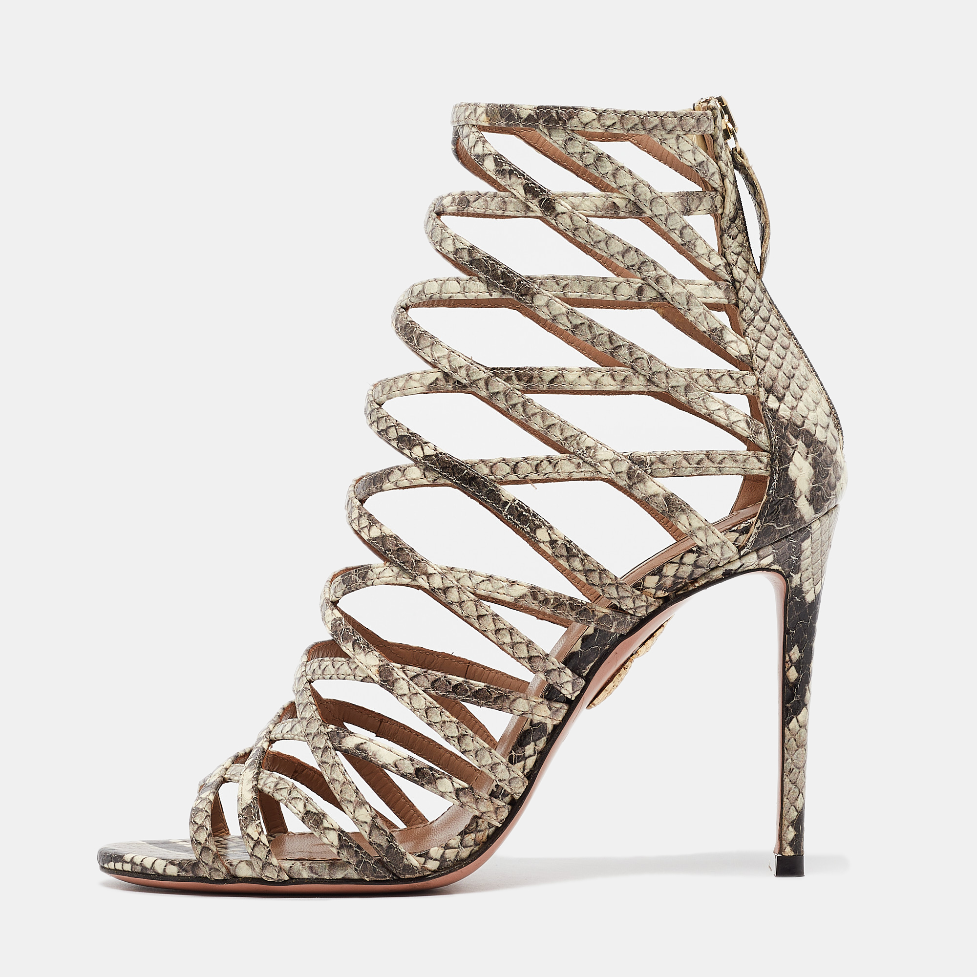 

Aquazzura Beige Snakeskin Embossed Leather knockout Gladiator Sandals Size