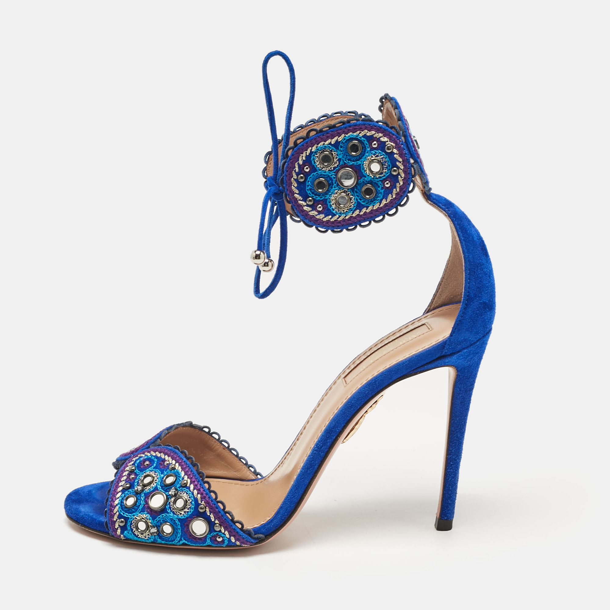 

Aquazzura Blue Suede Ankle Strap Sandals Size