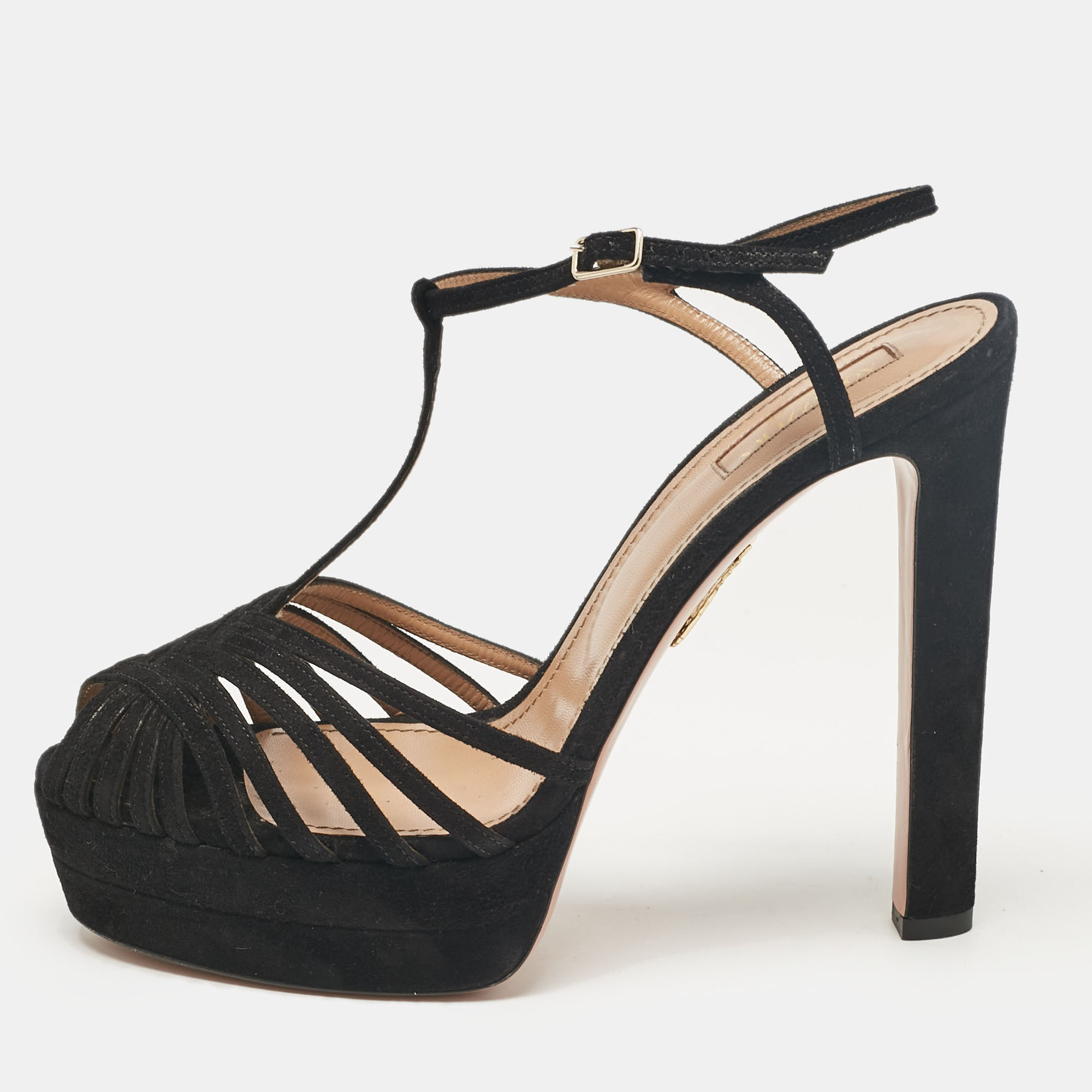 

Aquazzura Black Suede T-Strap Platform Sandals Size