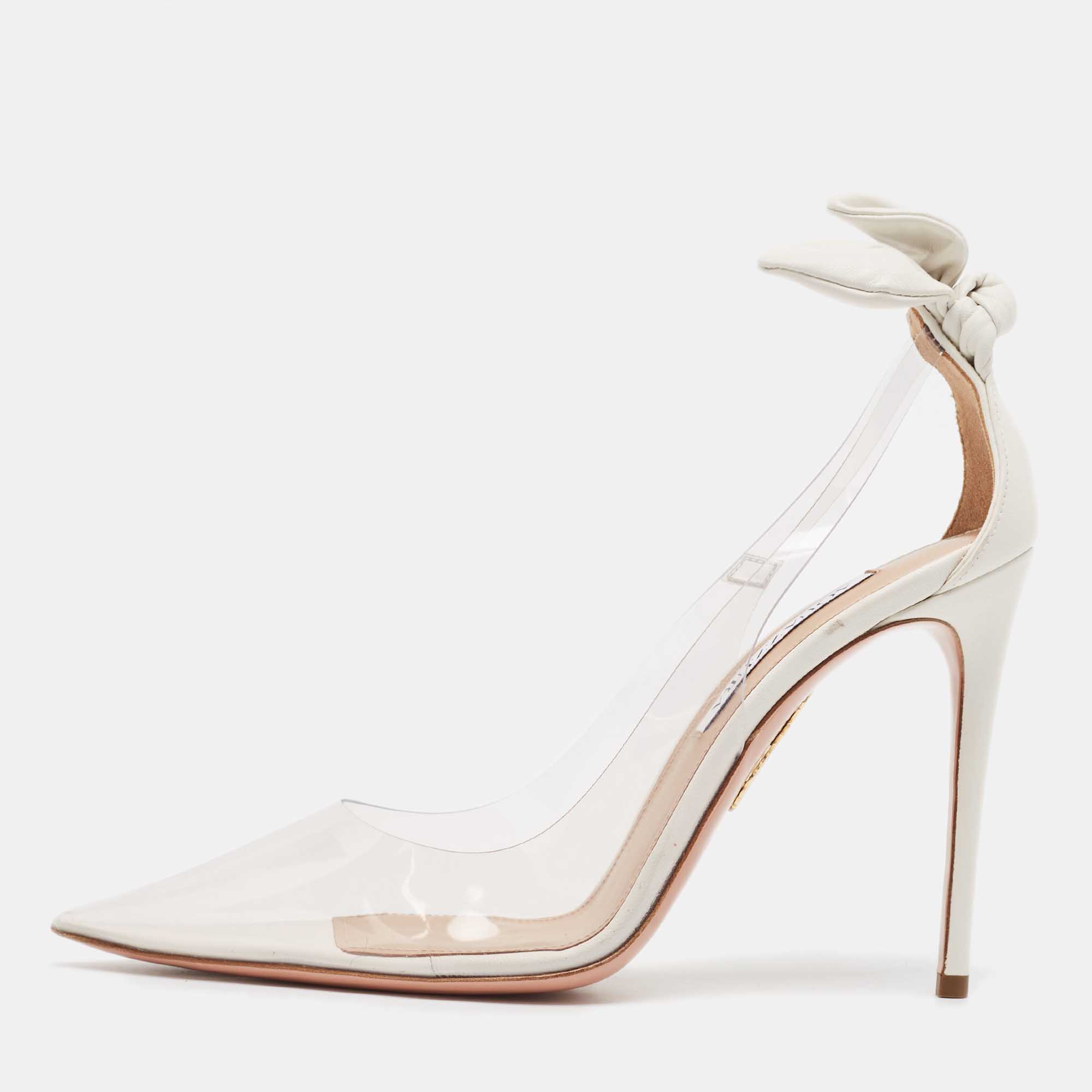 

Aquazzura Transparent PVC and Leather Bow Tie Pumps Size