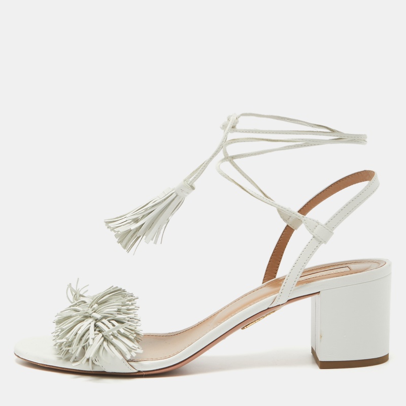 

Aquazzura White Leather Wild Thing Sandals Size