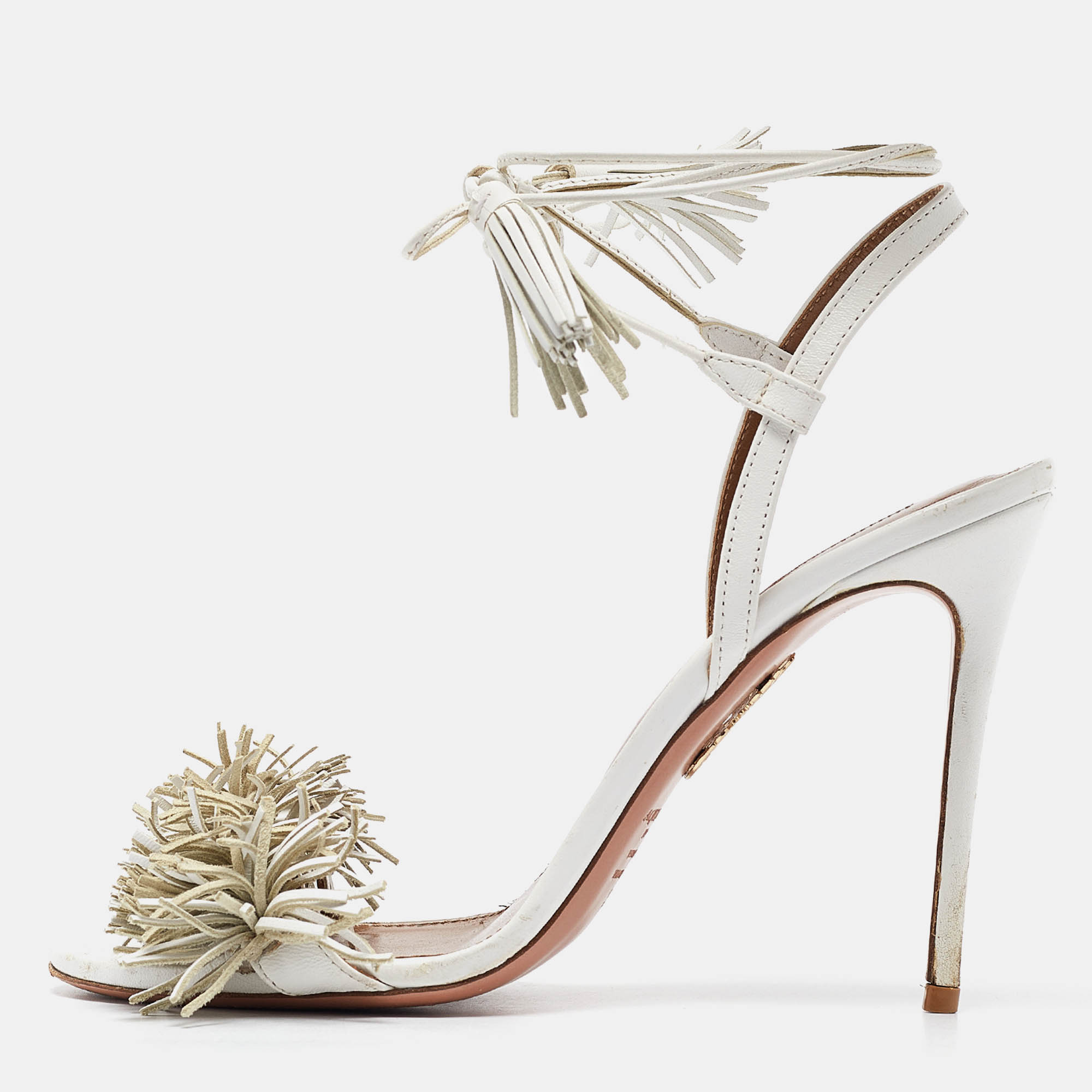 

Aquazzura White Leather Wild Thing Ankle Tie Sandals Size