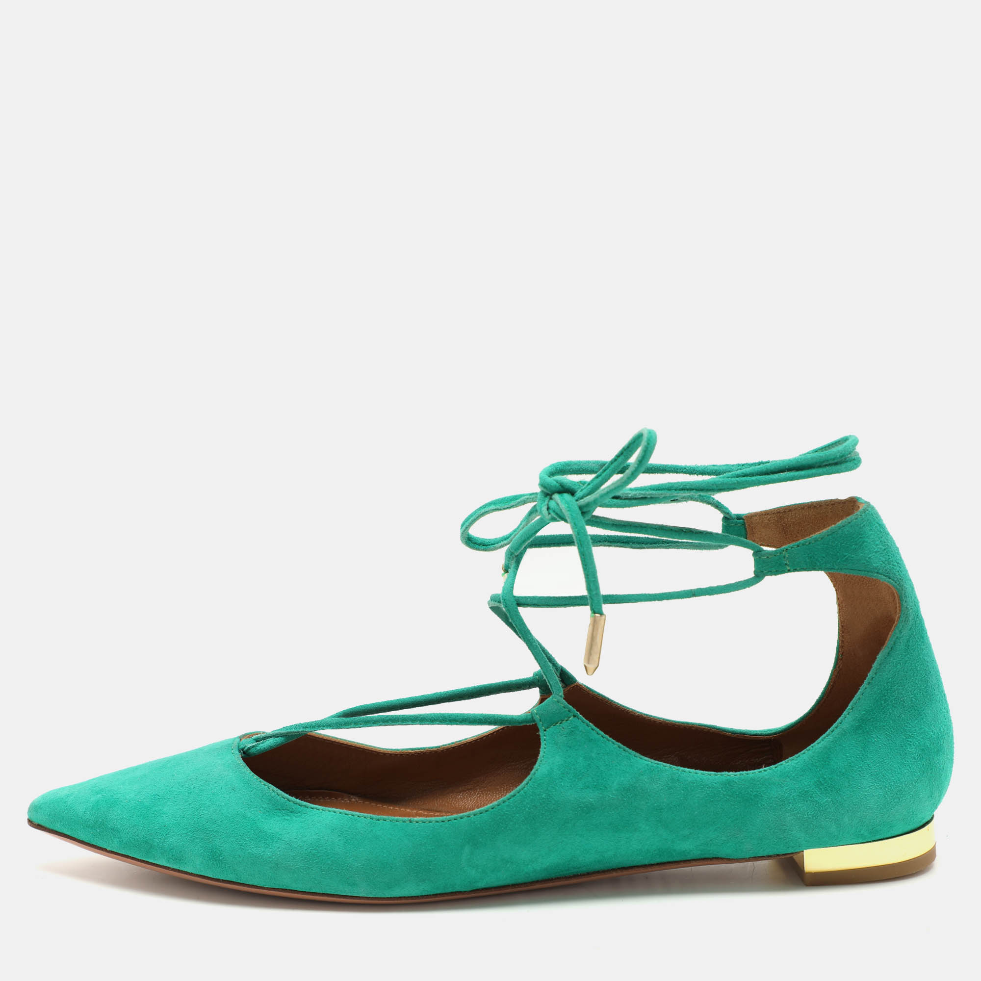 

Aquazzura Green Suede Christy Ankle Wrap Flats Size