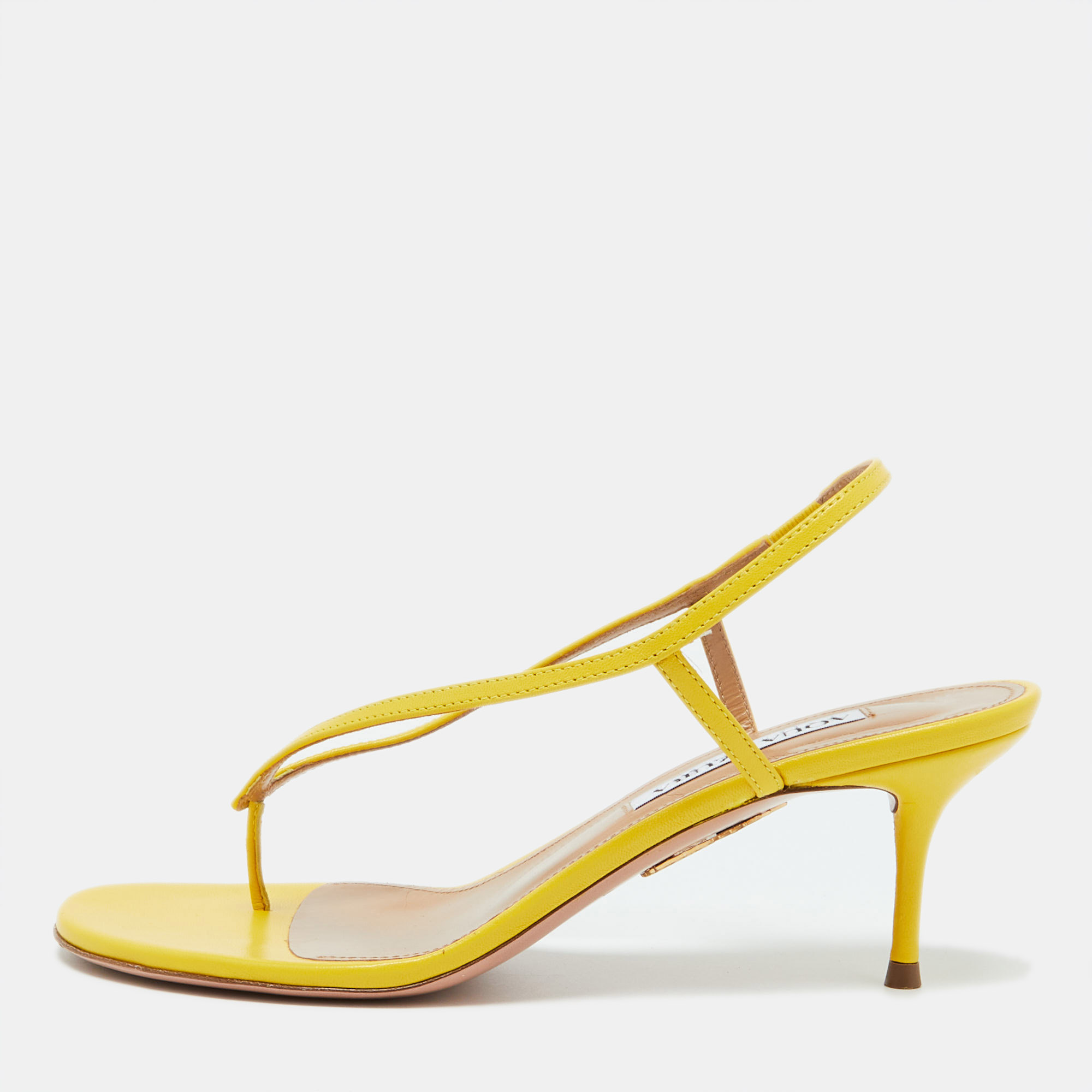 

Aquazzura Yellow Leather Divina Slingback Sandals Size