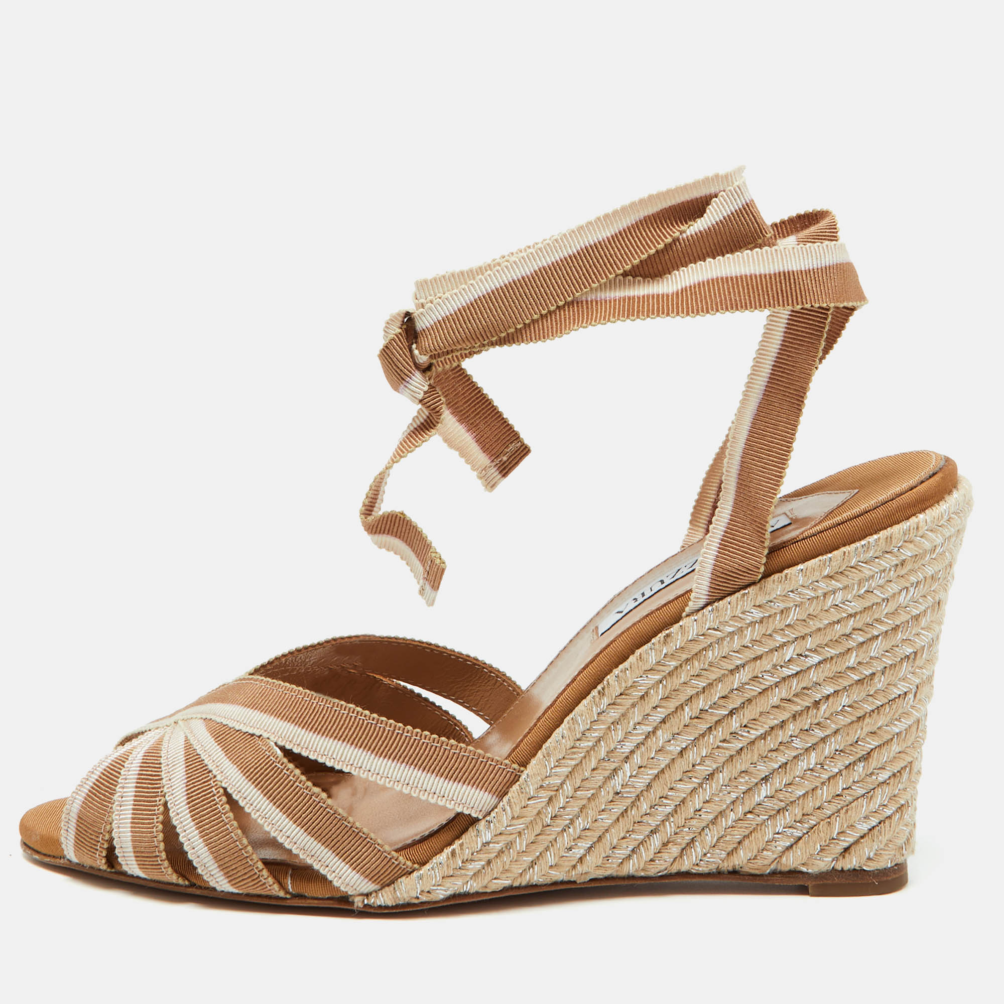 

Aquazzura Beige Fabric Marinaia Espadrille Wedge Sandals Size