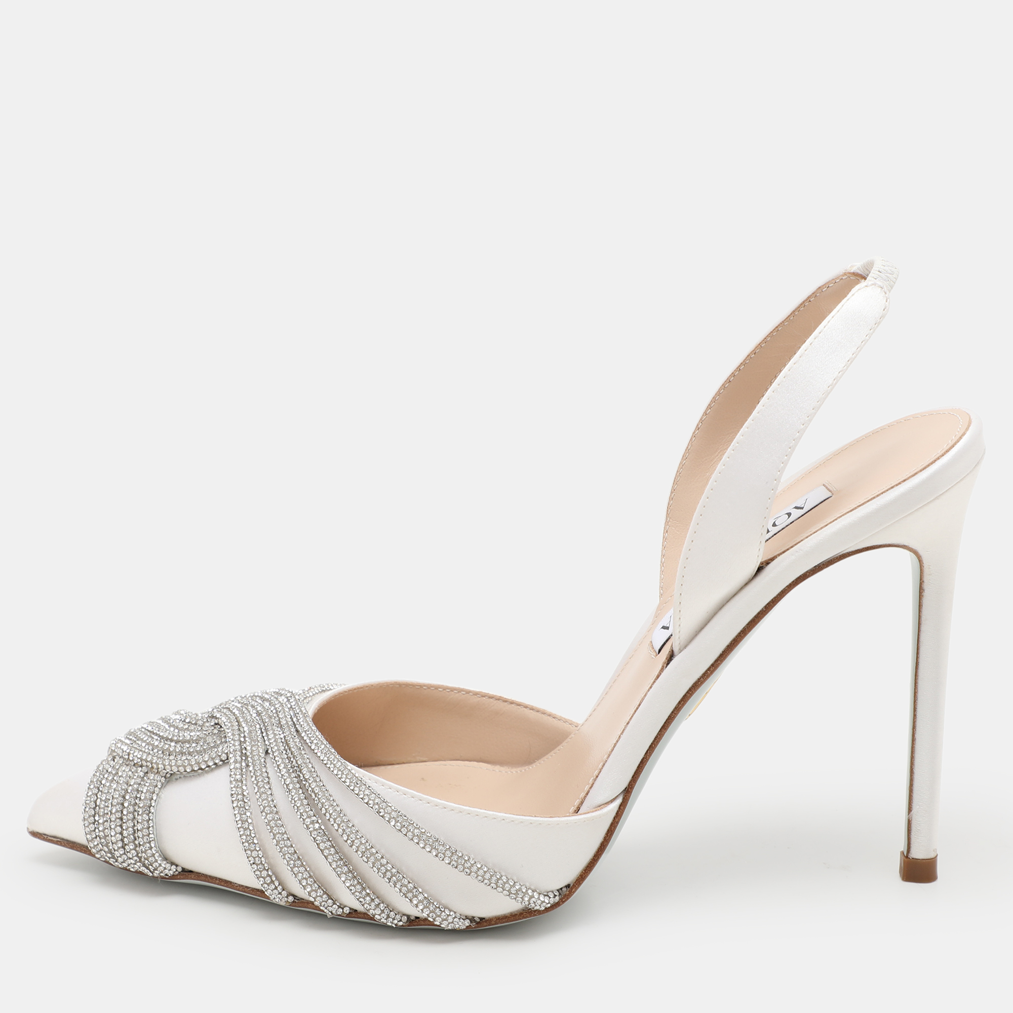 

Aquazzura White Satin Gatsby Slingback Pumps Size