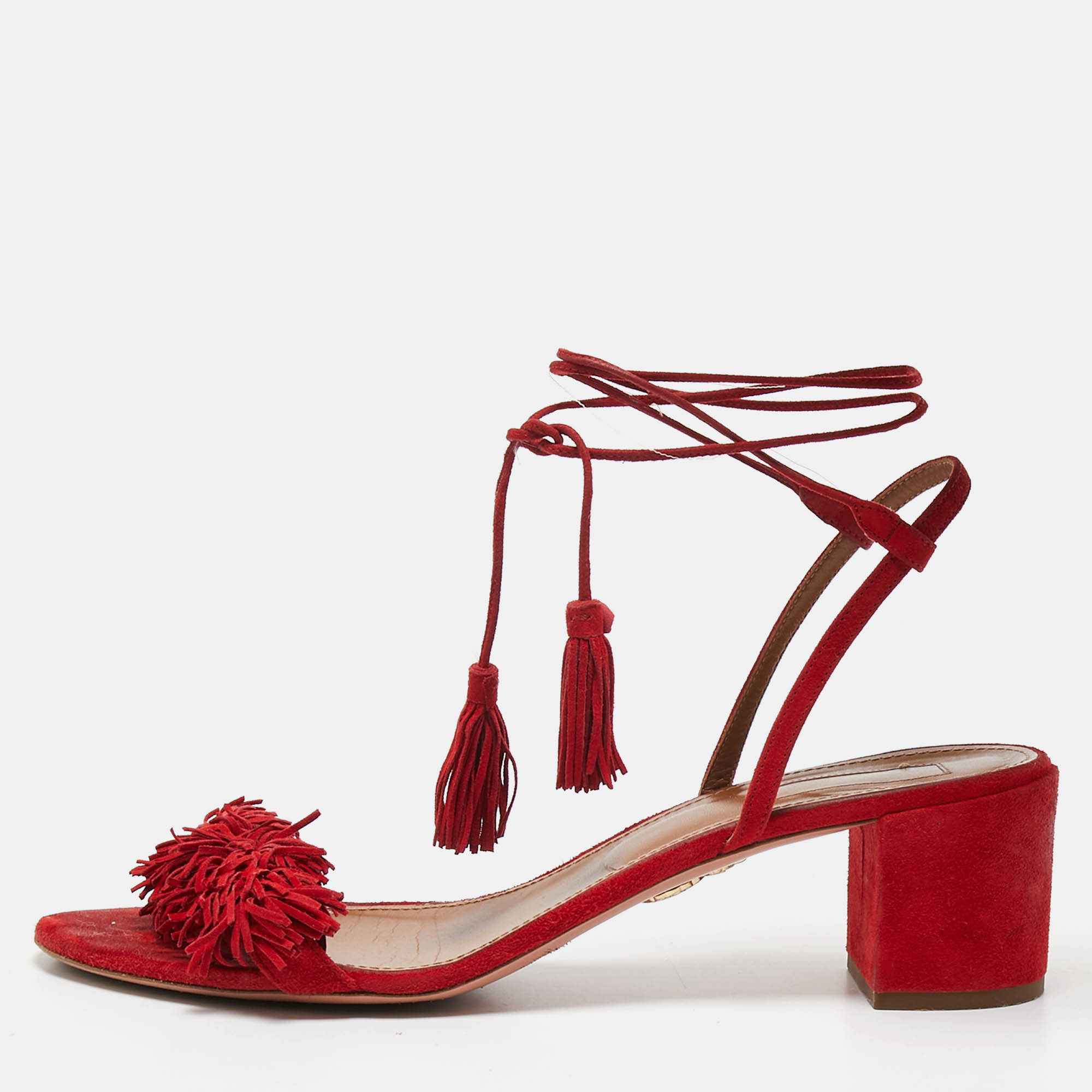 

Aquazzura Red Suede Wild Thing Ankle Strap Sandals Size