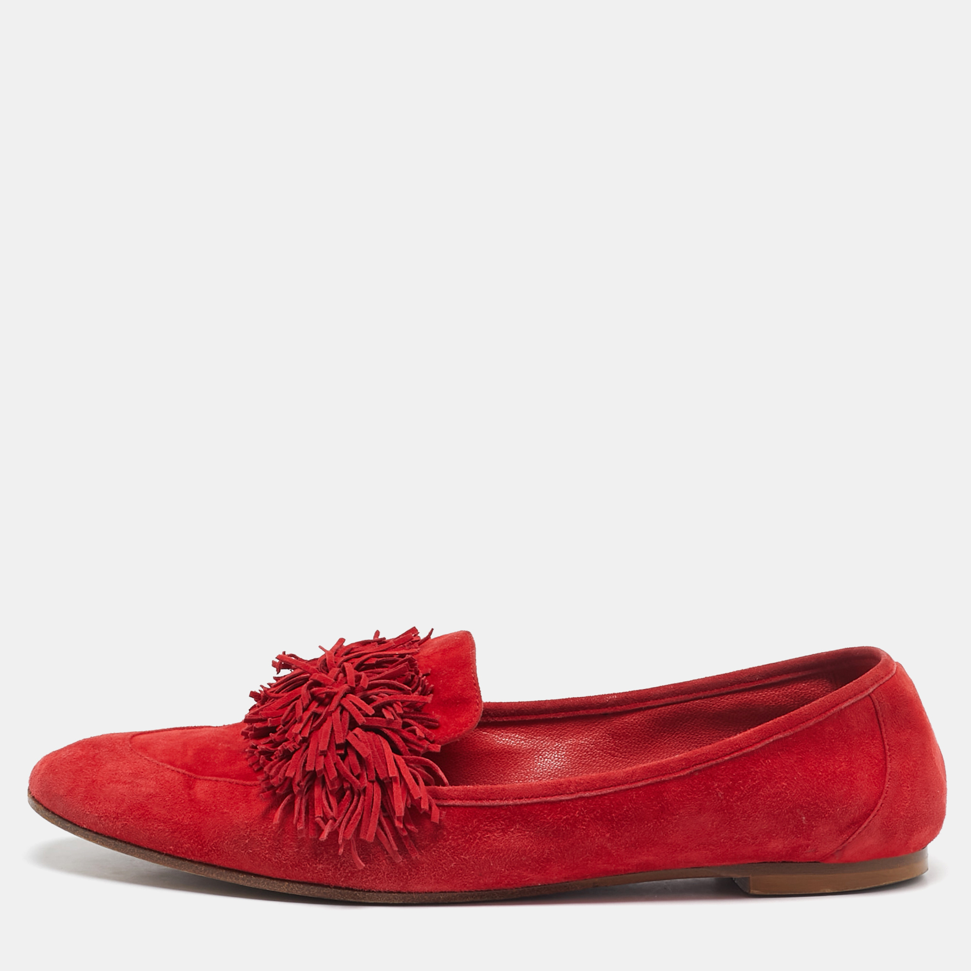 

Aquazzura Red Suede Wild Thing Smoking Slippers Size