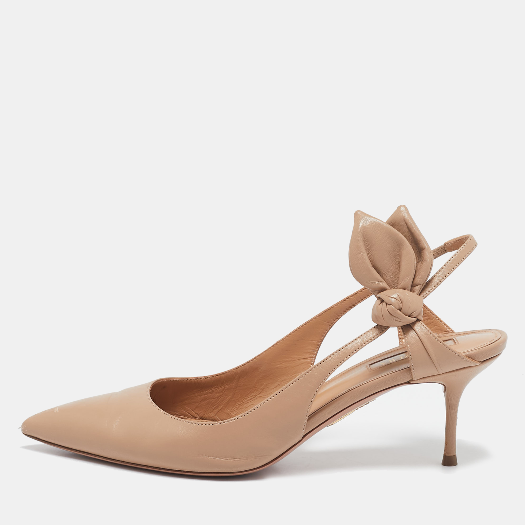 

Aquazzura Beige Leather Deneuve Bow Tie Pumps Size