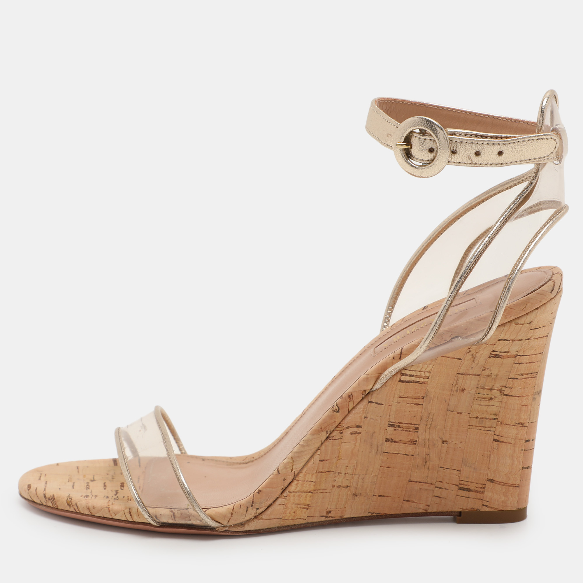 

Aquazzura Transparent Leather and PVC Minimalist Wedge Sandals Size