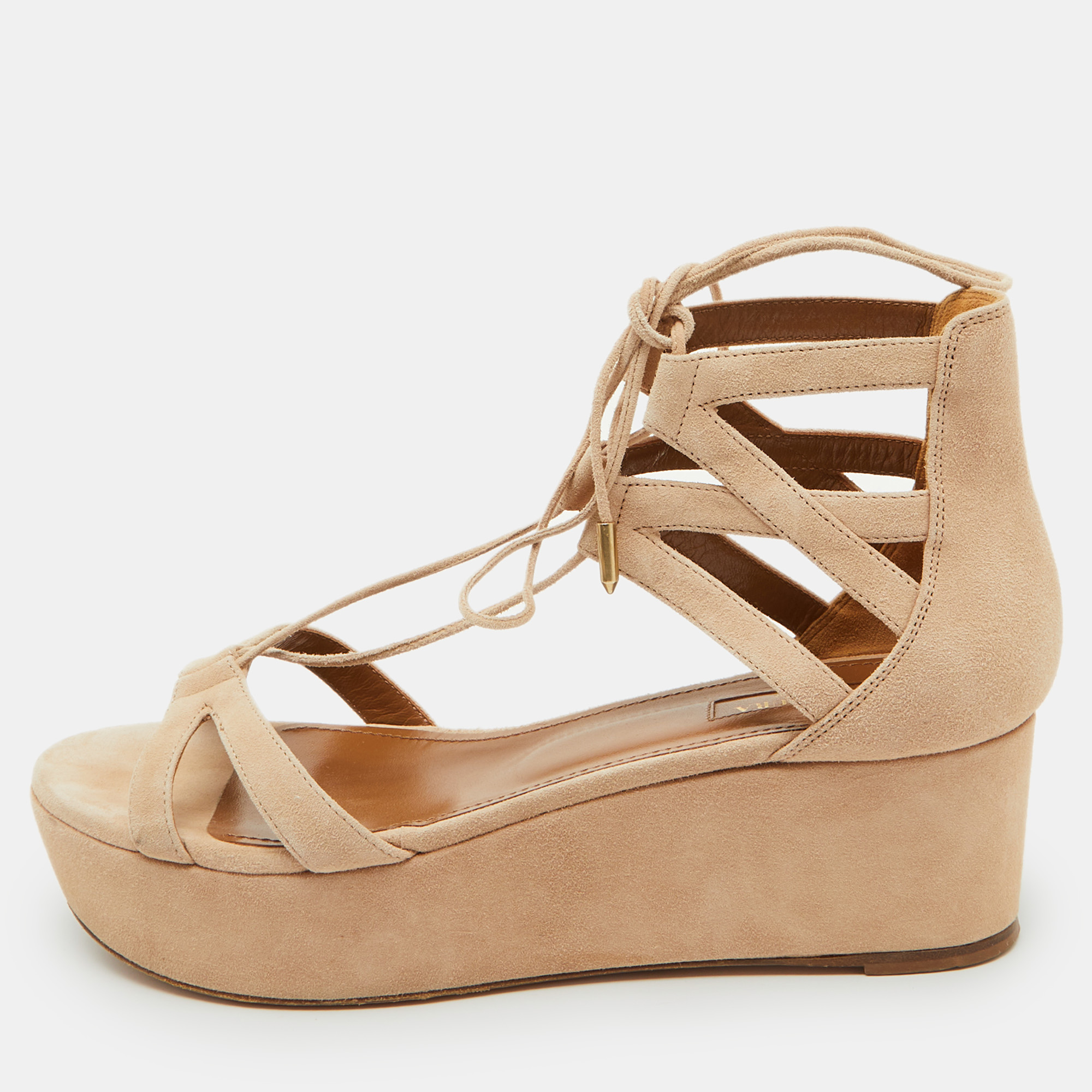 

Aquazzura Beige Suede Beverly Hills Platform Sandals Size