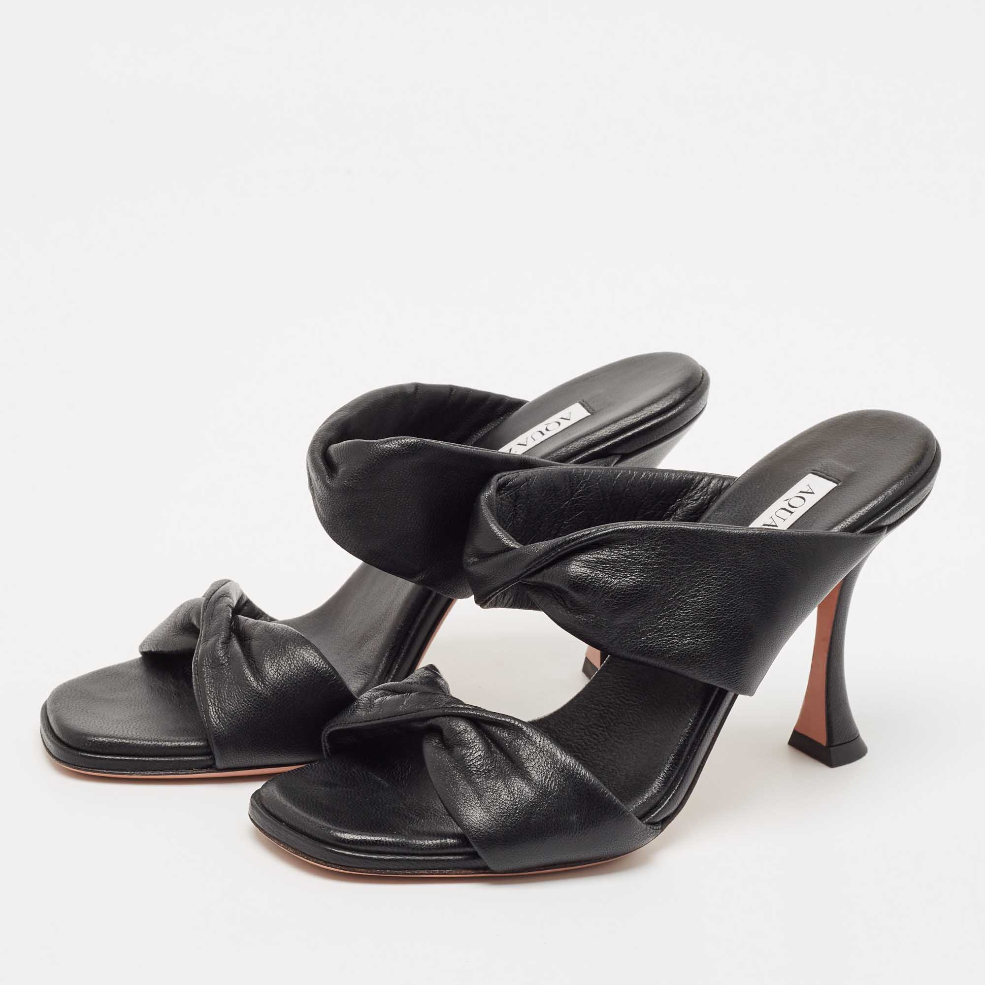 Aquazzura Black Leather Slide Sandals Size 37.5 