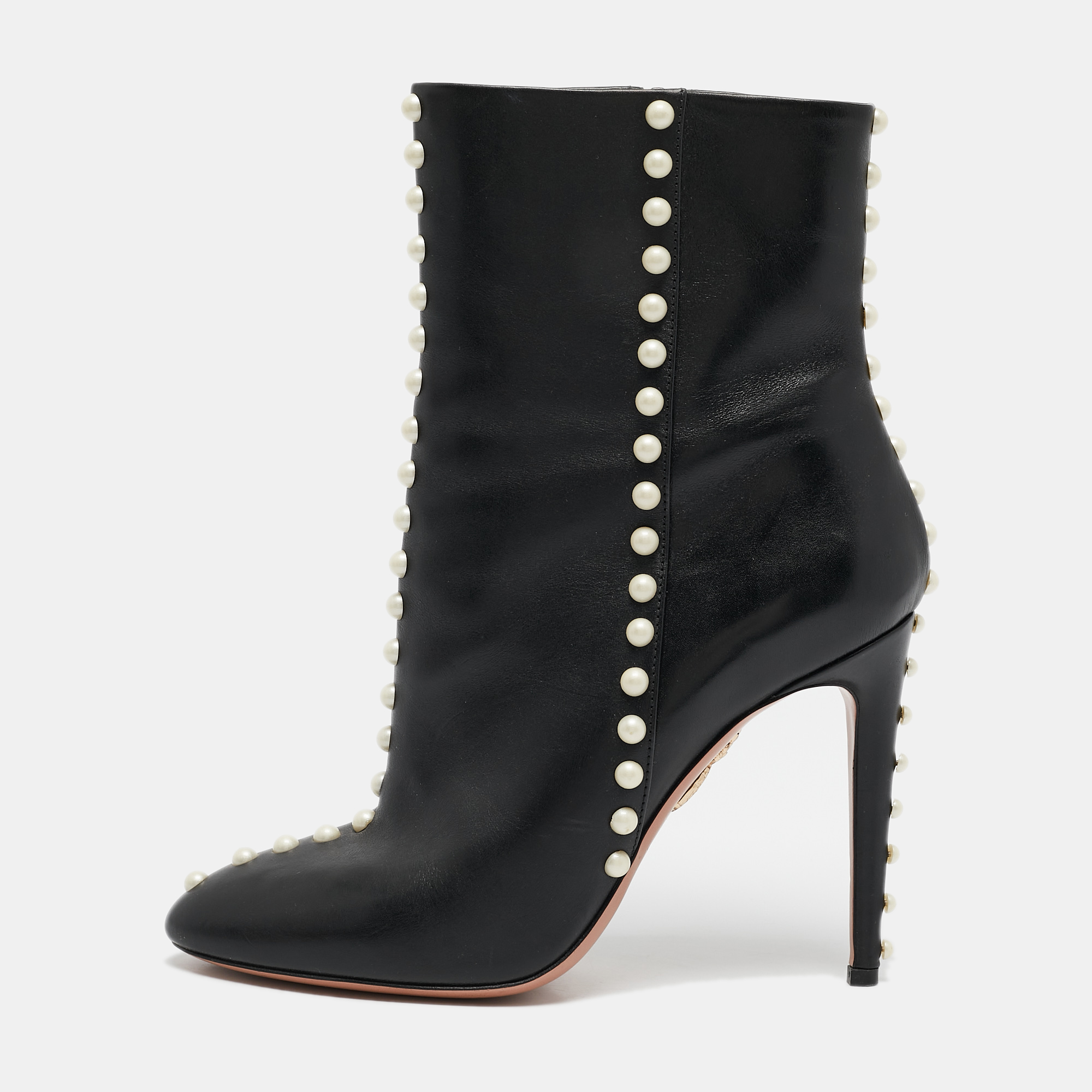 

Aquazzura Black Leather Follie Pearls Ankle Boots Size