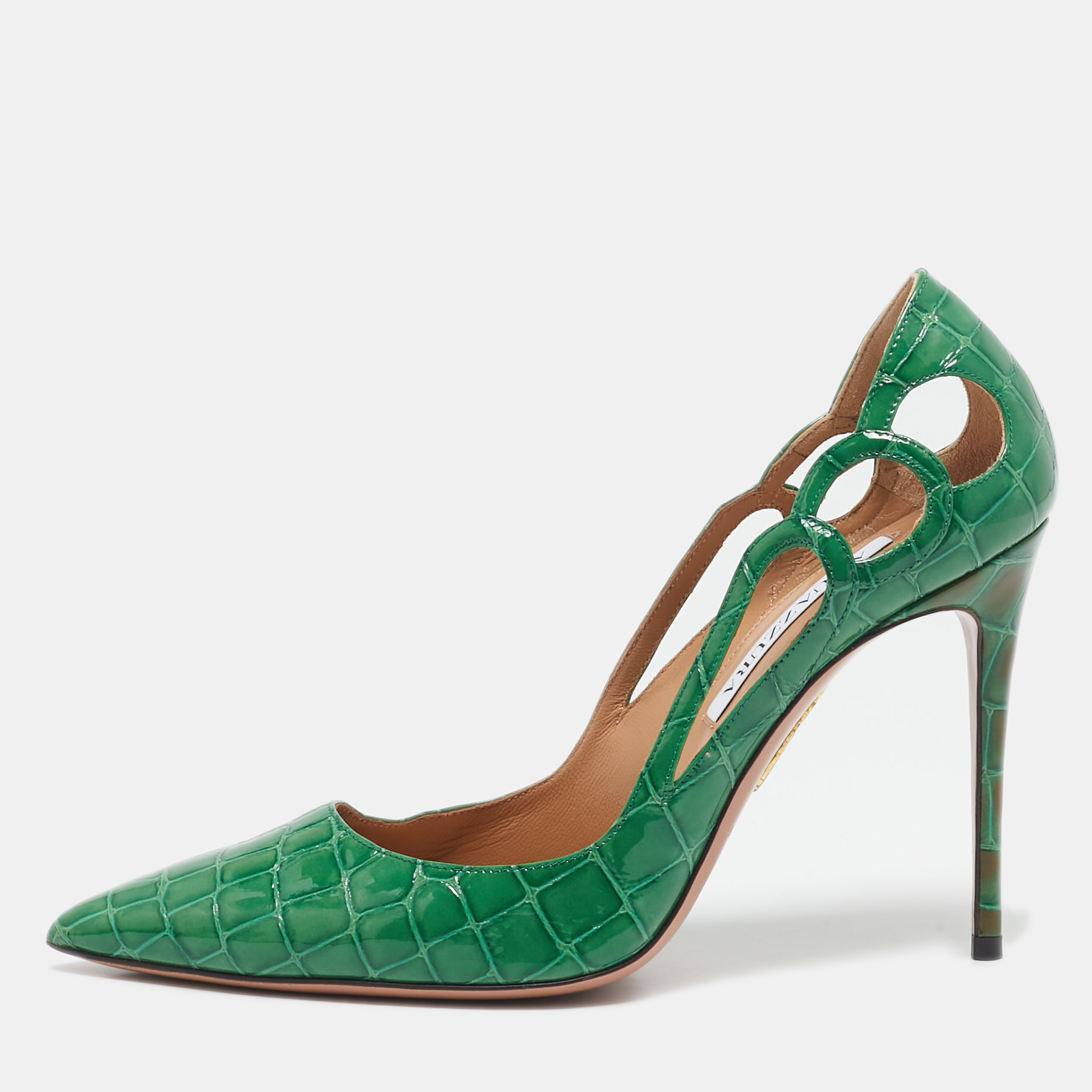 

Aquazzura Green Croc Embossed Patent Leather Fenix Pumps Size