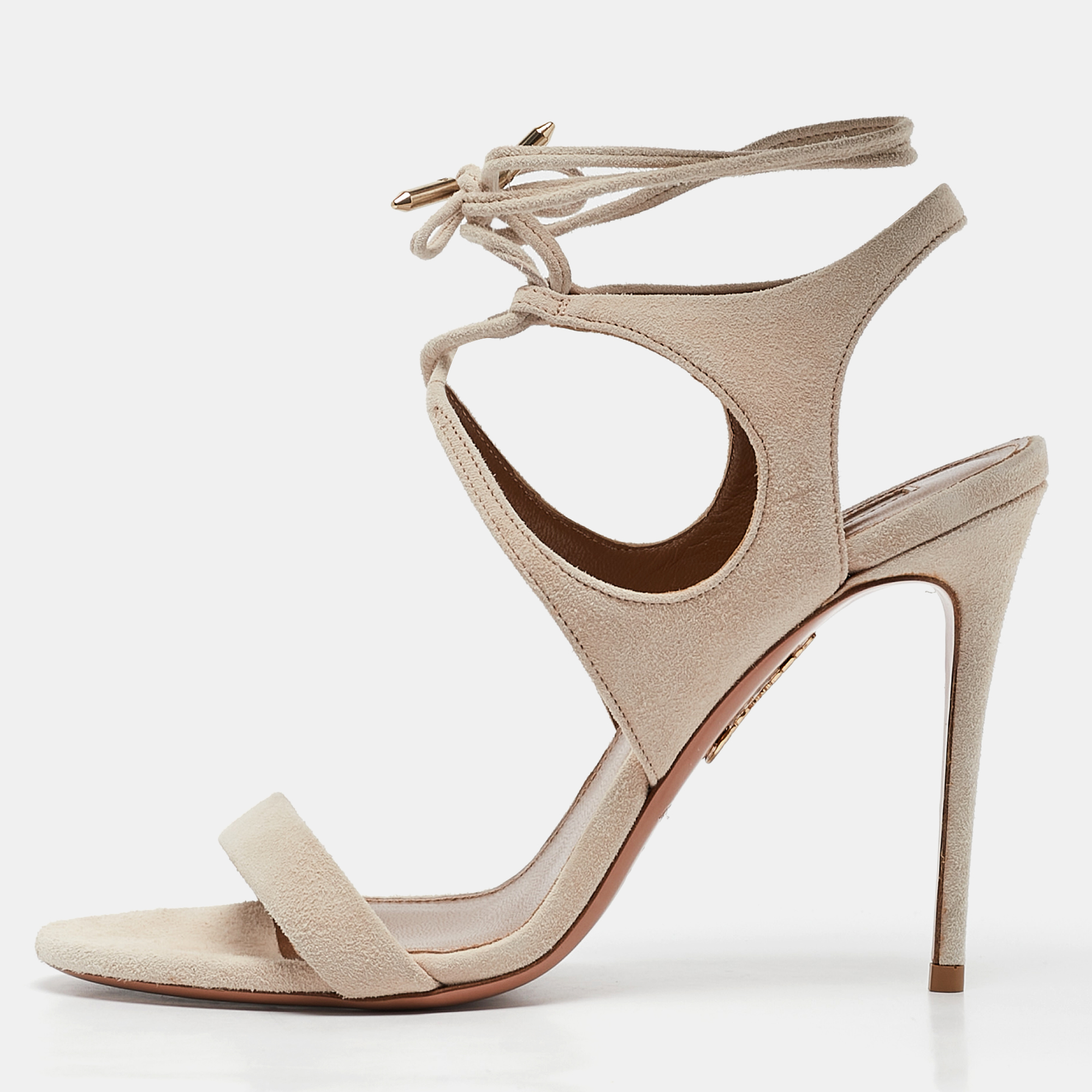 

Aquazzura Cream Suede Colette 105 Ankle Strap Sandals Size