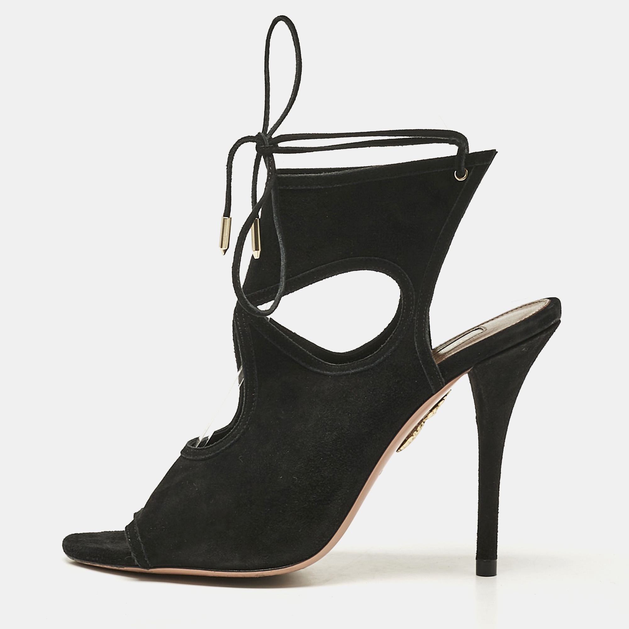 

Aquazzura Black Suede Sexy Thing Ankle Strap Sandals Size