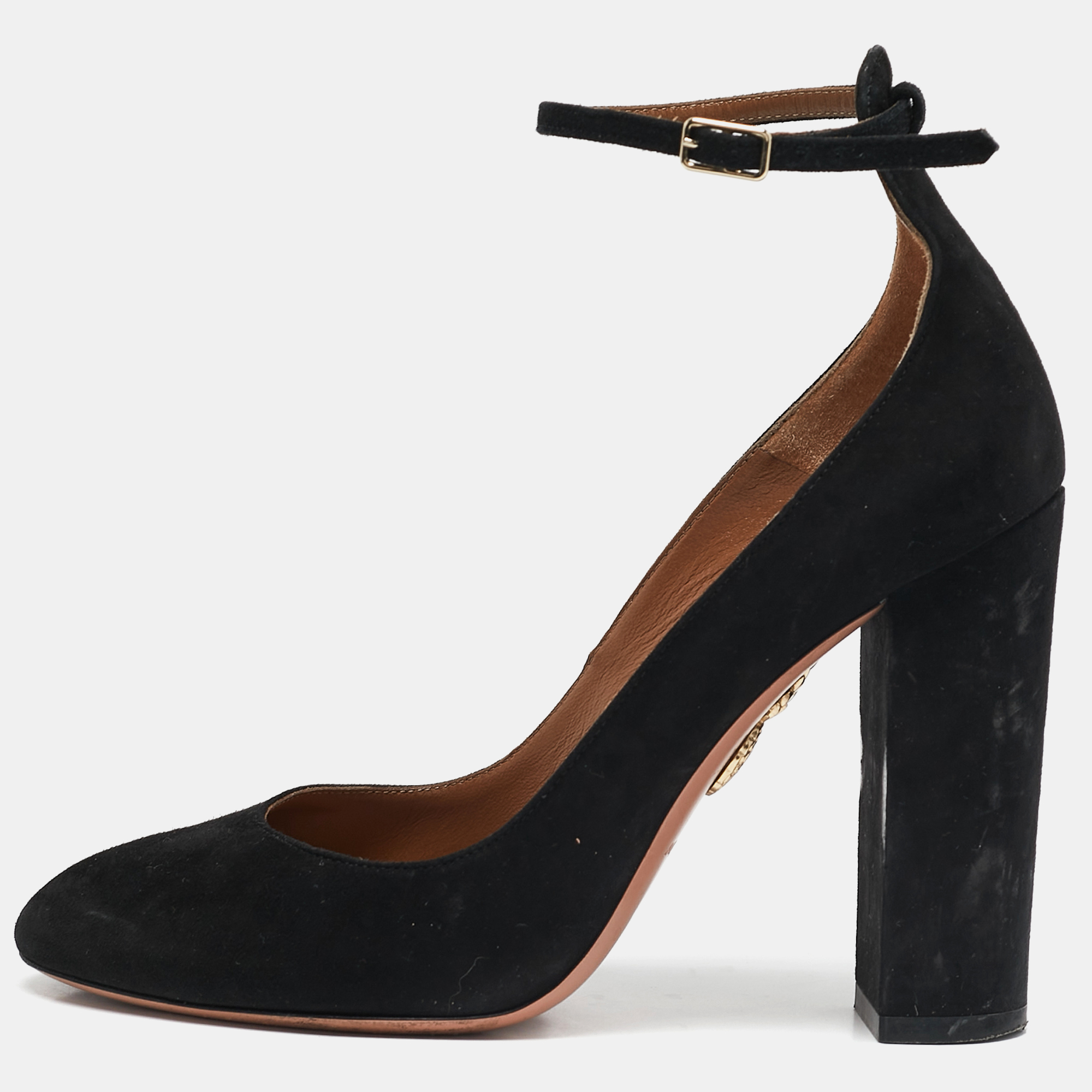 

Aquazzura Black Suede Alix Ankle Strap Pumps Size