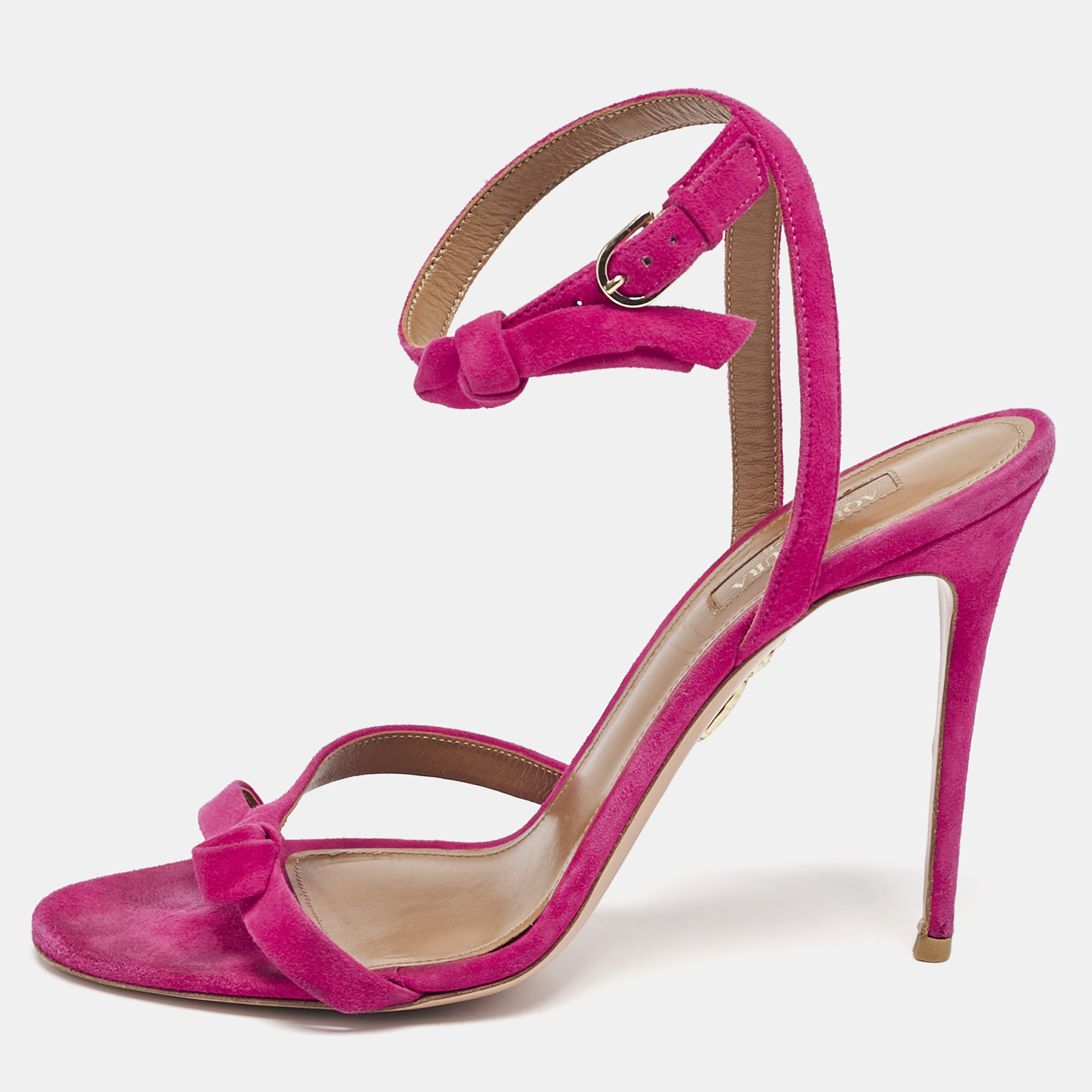 

Aquazzura Pink Suede Disco Ankle Strap Sandals Size