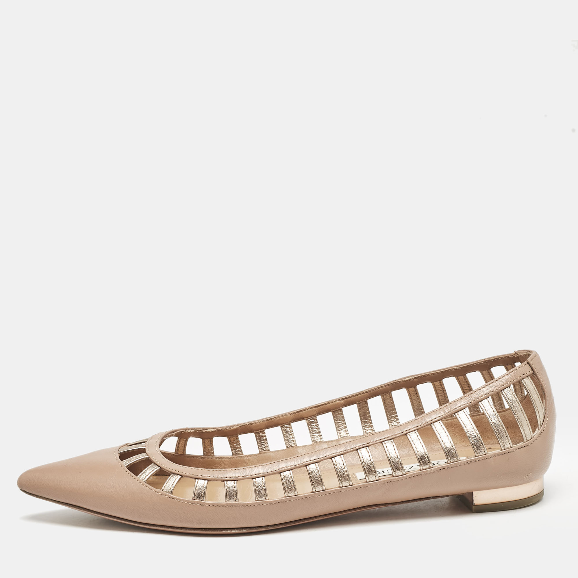 

Aquazzura Beige Leather Le Parisien Pointed Toe Ballet Flats Size