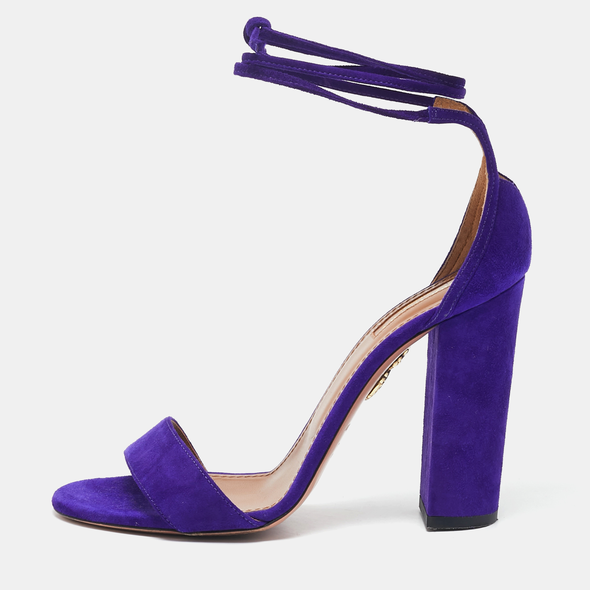 

Aquazzura Purple Suede City Ankle Wrap Block Heel Sandals Size