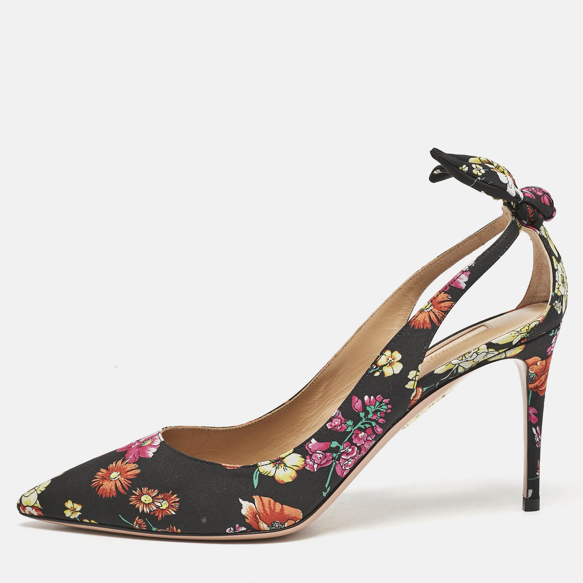 

Aquazzura Multicolor Floral Print Fabric Bow Tie Pumps Size