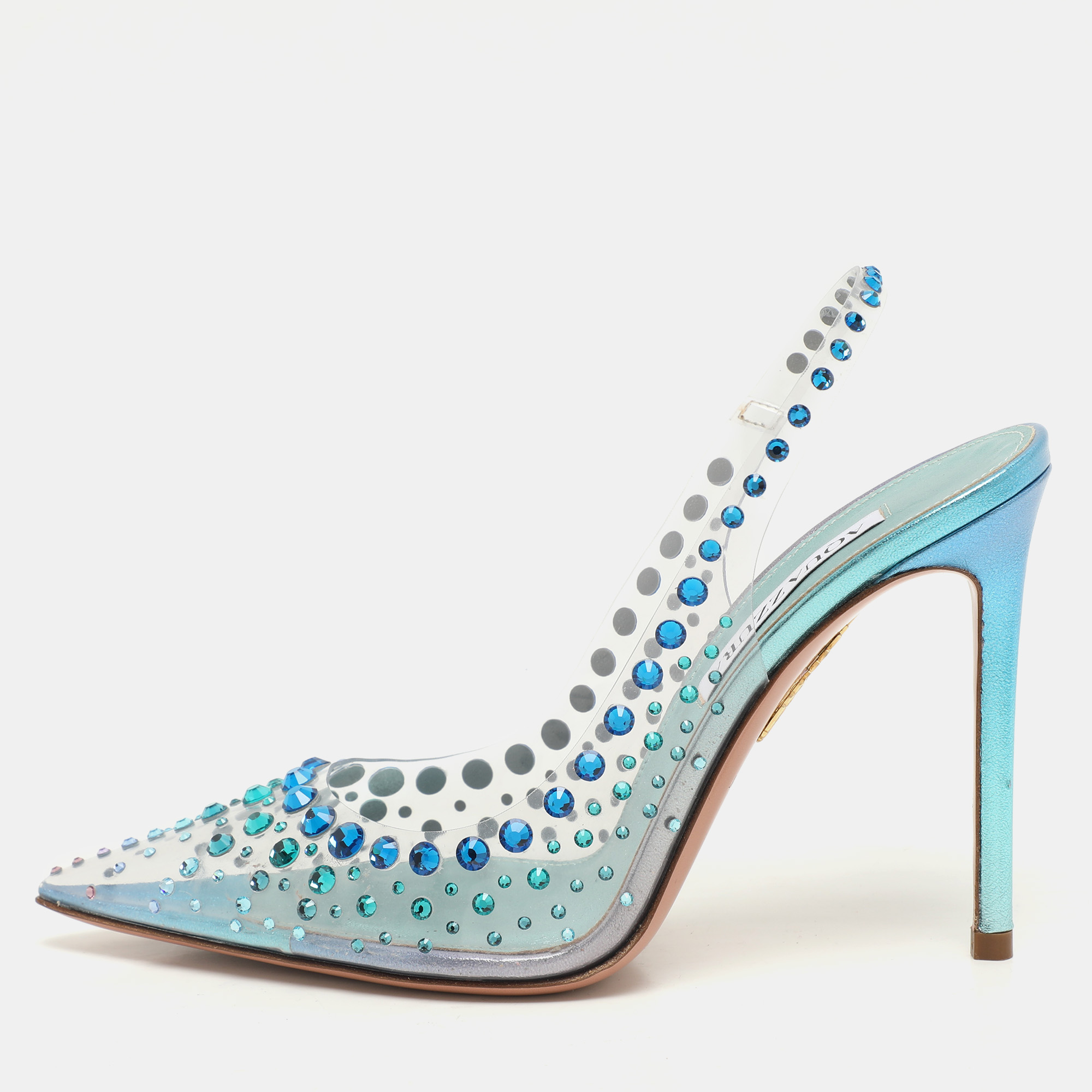 

Aquazzura Transparent PVC Crystal Embellished Slingback Pumps Size 37