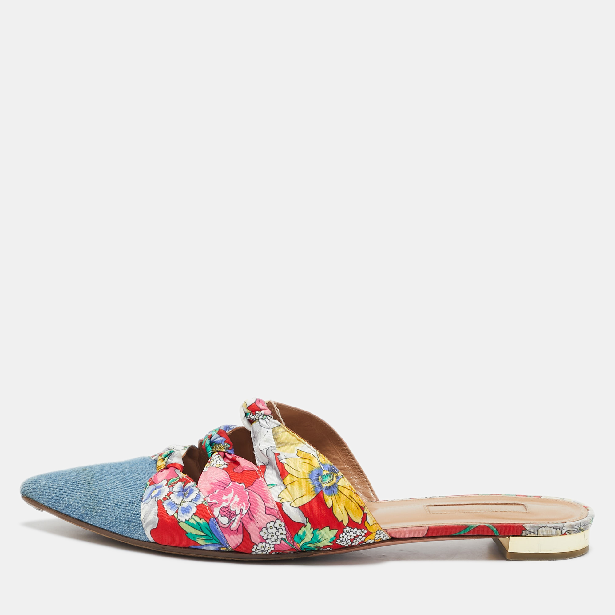 

Aquazzura Multicolor Floral Fabric and Denim Mondaine Flat Mules Size