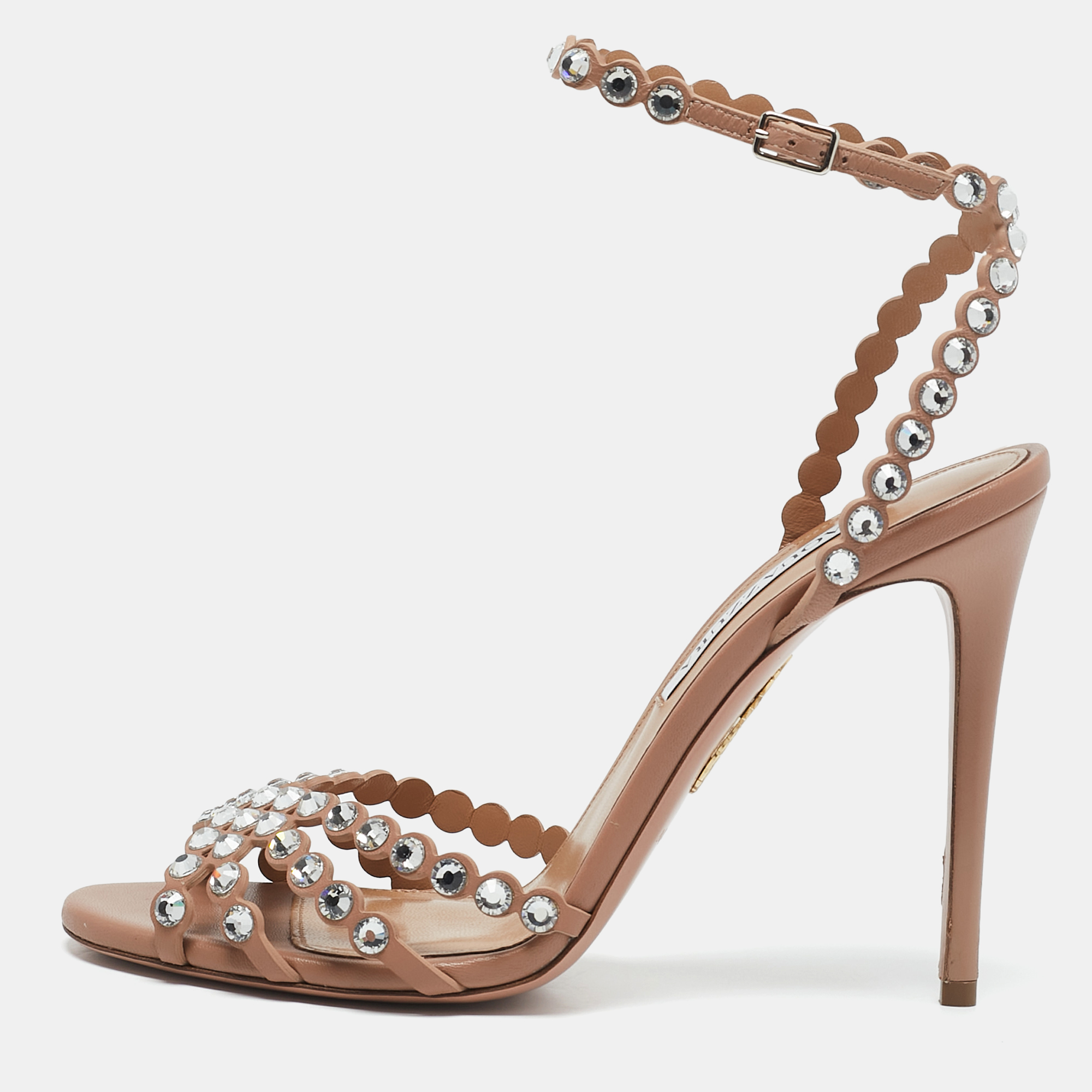 

Aquazzura Pink Leather Crystal Embellished Tequila Sandals Size