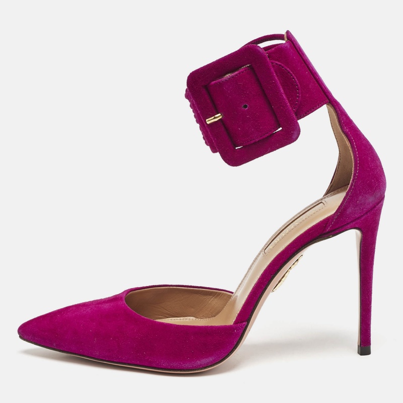 

Aquazzura Purple Suede Casablanca Ankle Cuff Pumps Size